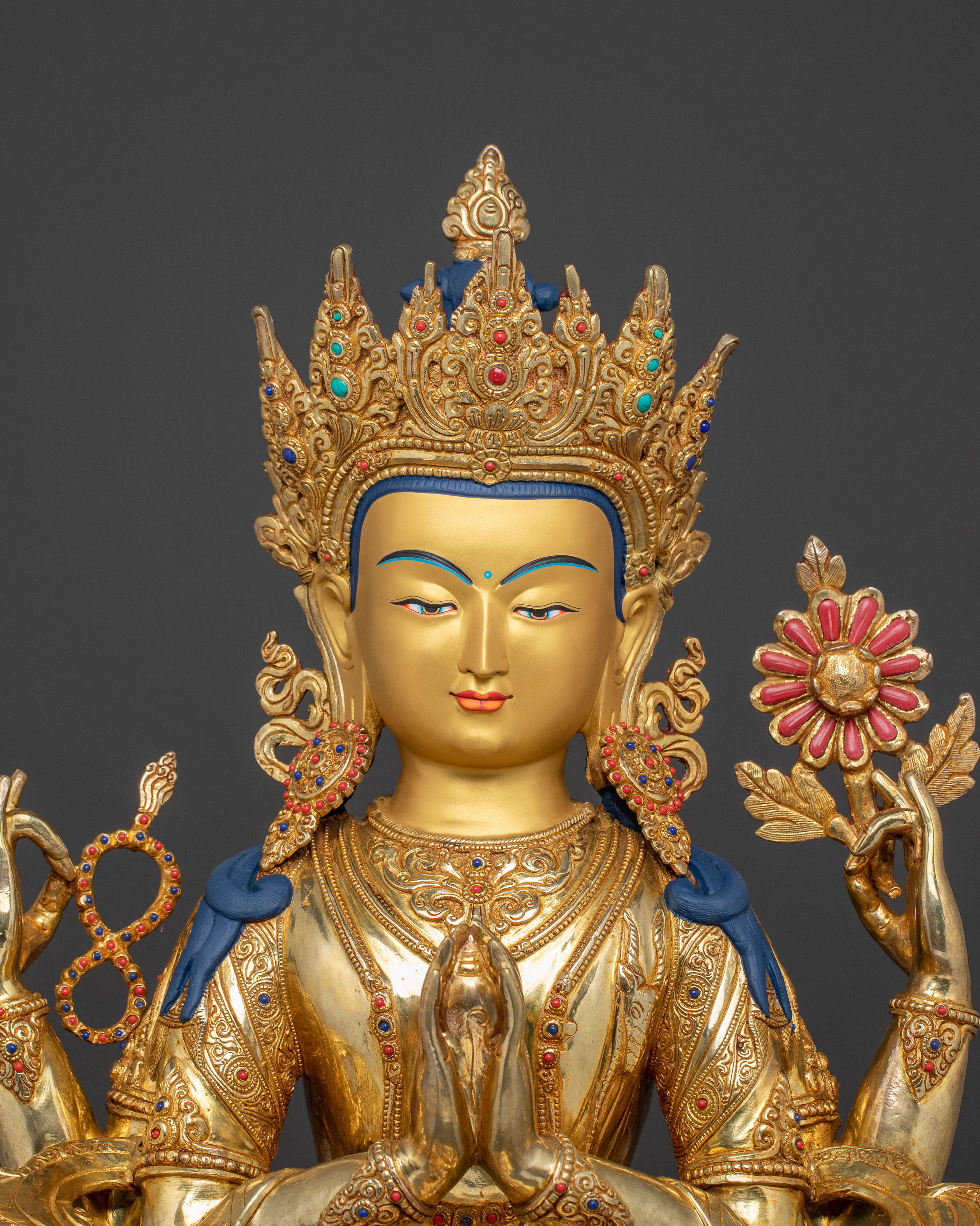 Handmade Golden Statue of Chenrezig: Bodhisattva of Compassion