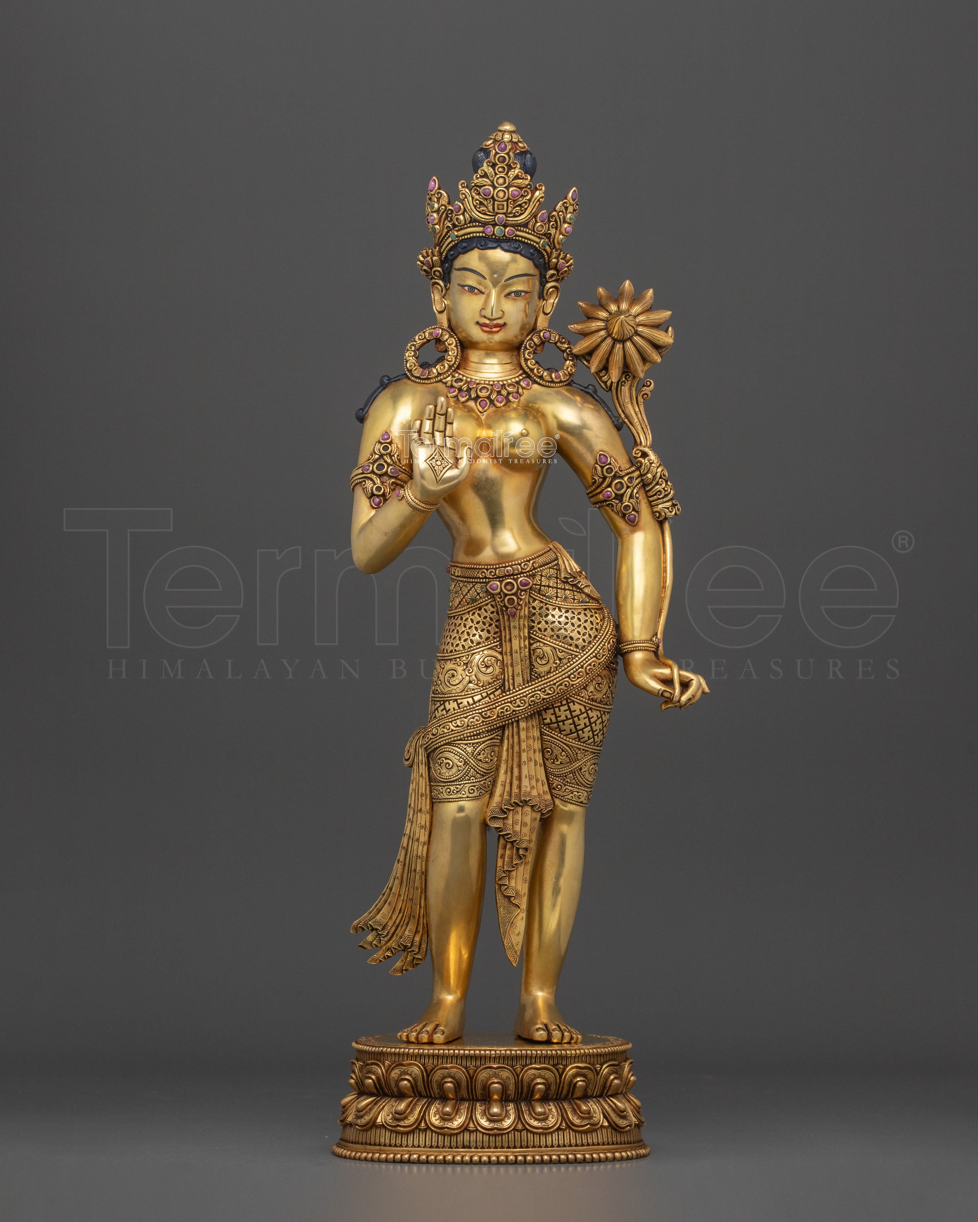 Standing Green Tara with 24K Gold Gilding