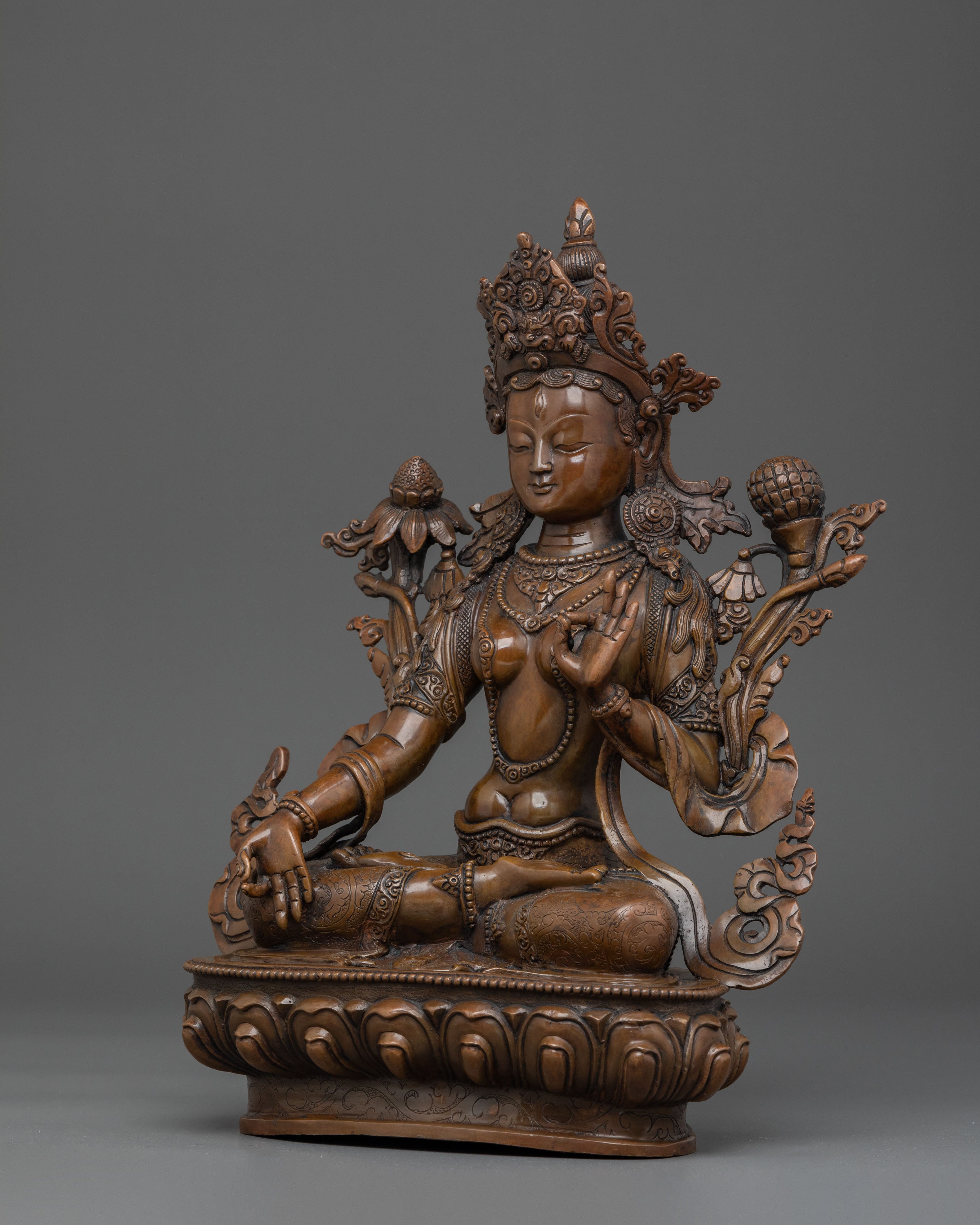 White Tara Blessing and Healing Statue in Oxidized Copper