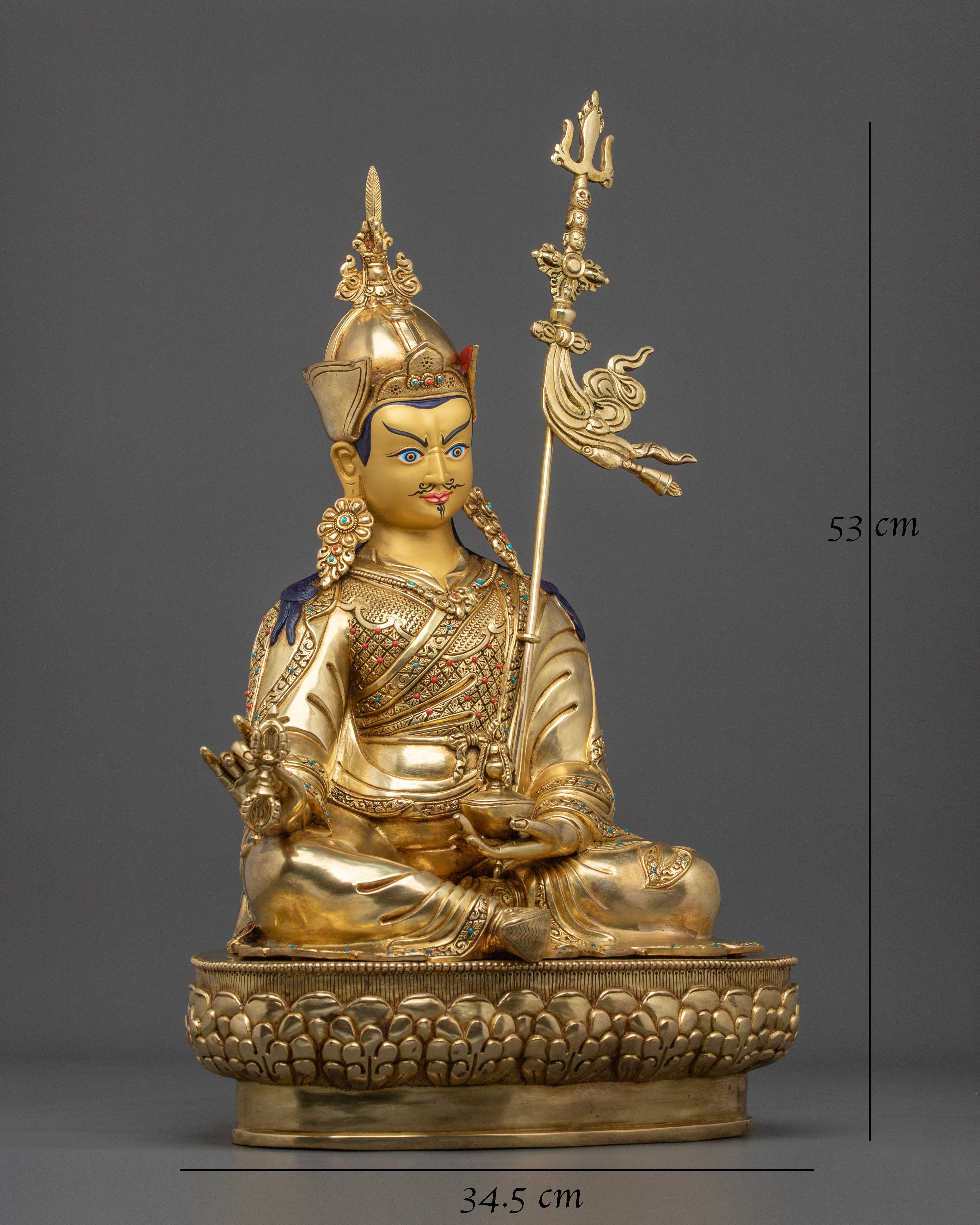 Guru Rinpoche Sculpture | 24K Gold Coated Enlightenment Figurine