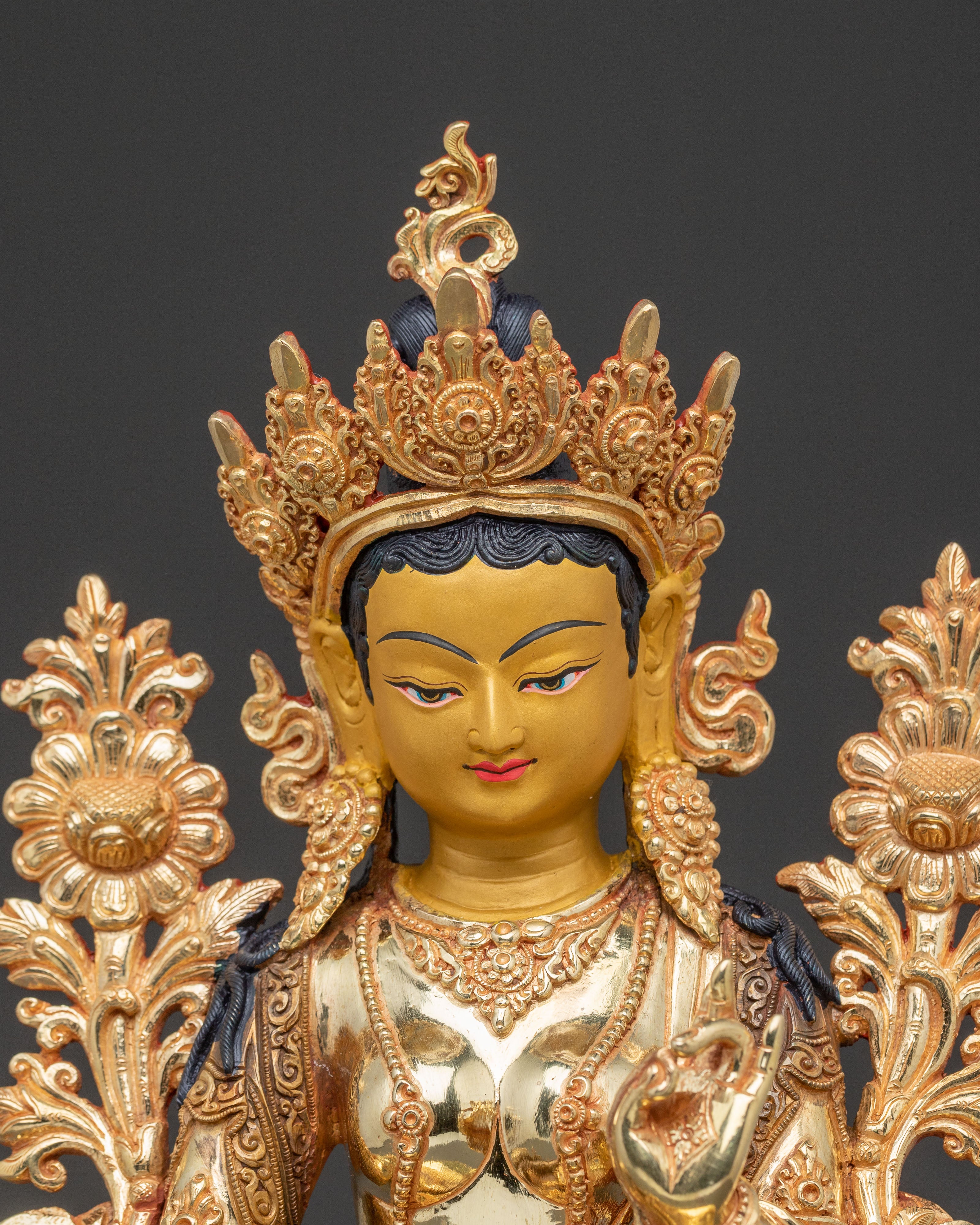 Green Tara Healing Mother Statue | Handcrafted Gold Gilded Copper