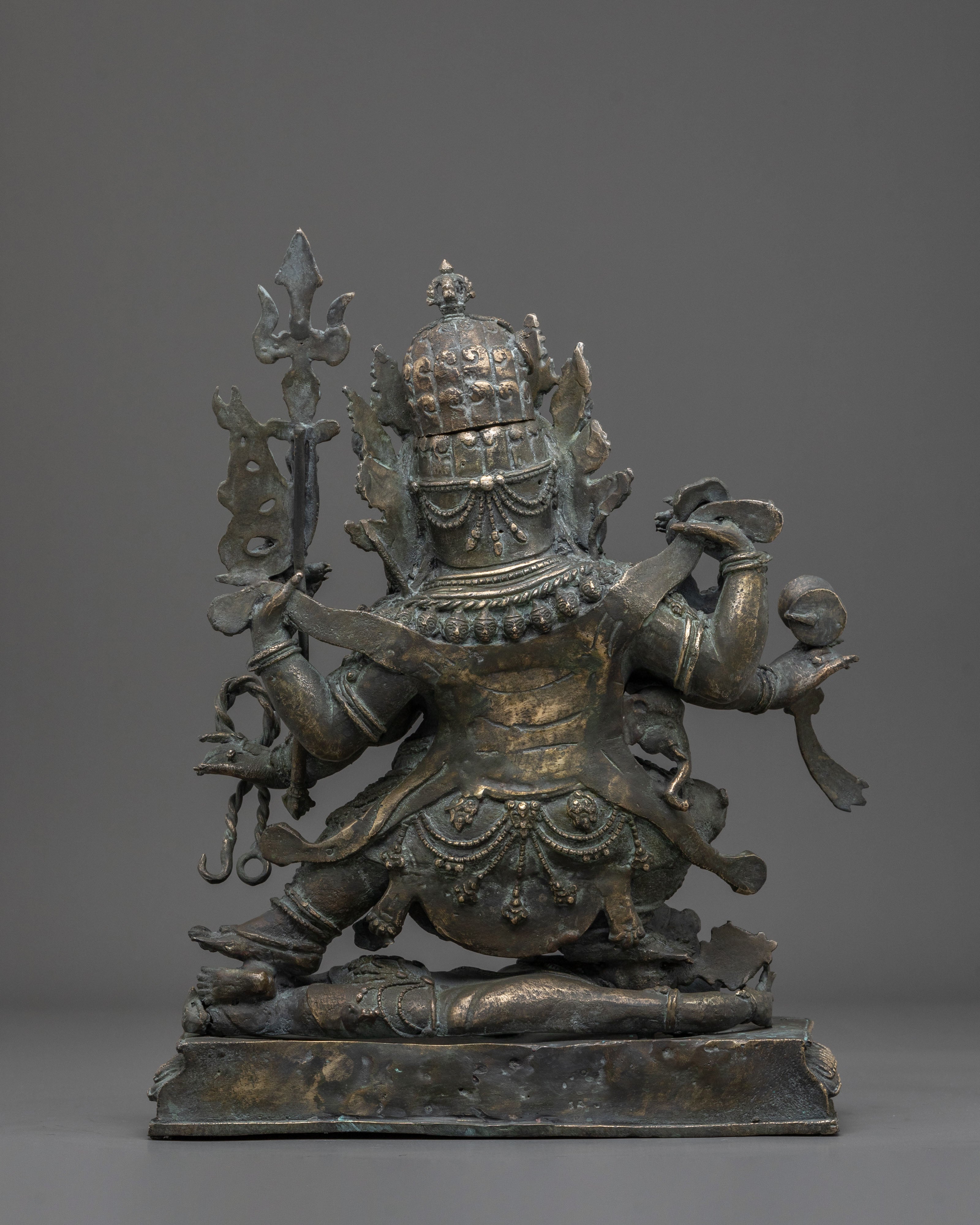 Six-Armed Mahakala Statue | Copper Figurine with Antique Finish