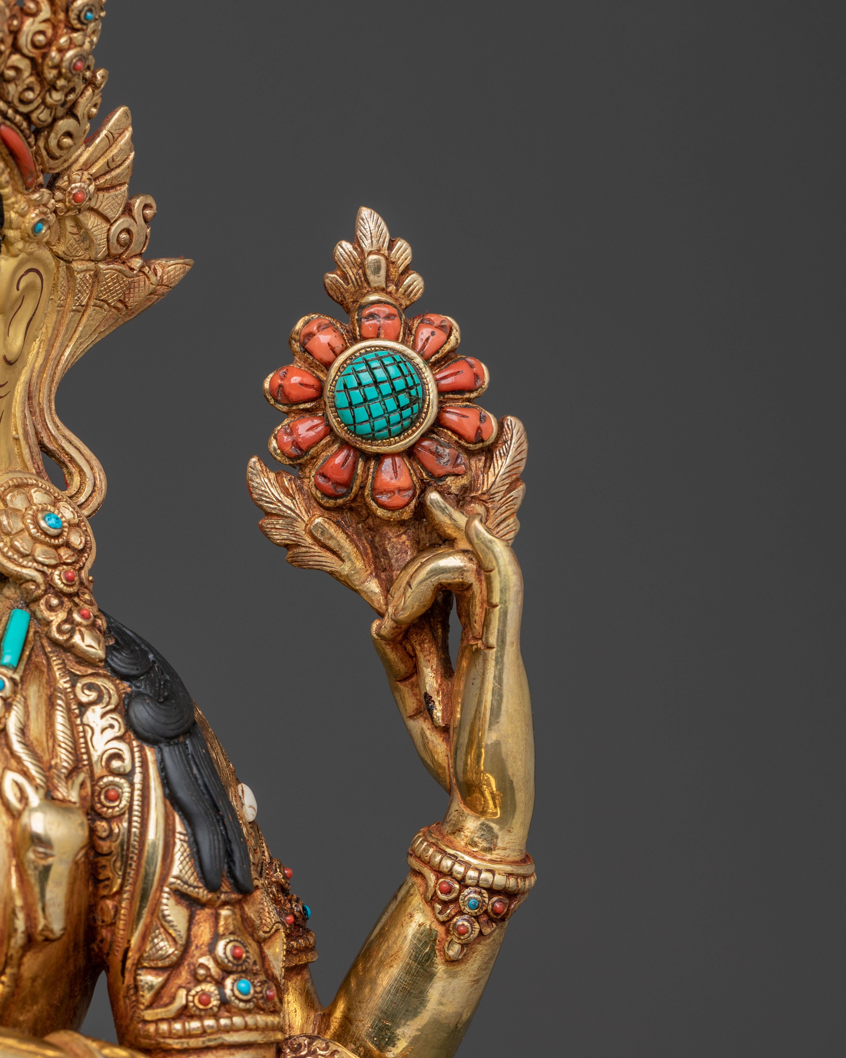 Chenrezig Gold Gilded Copper Statue