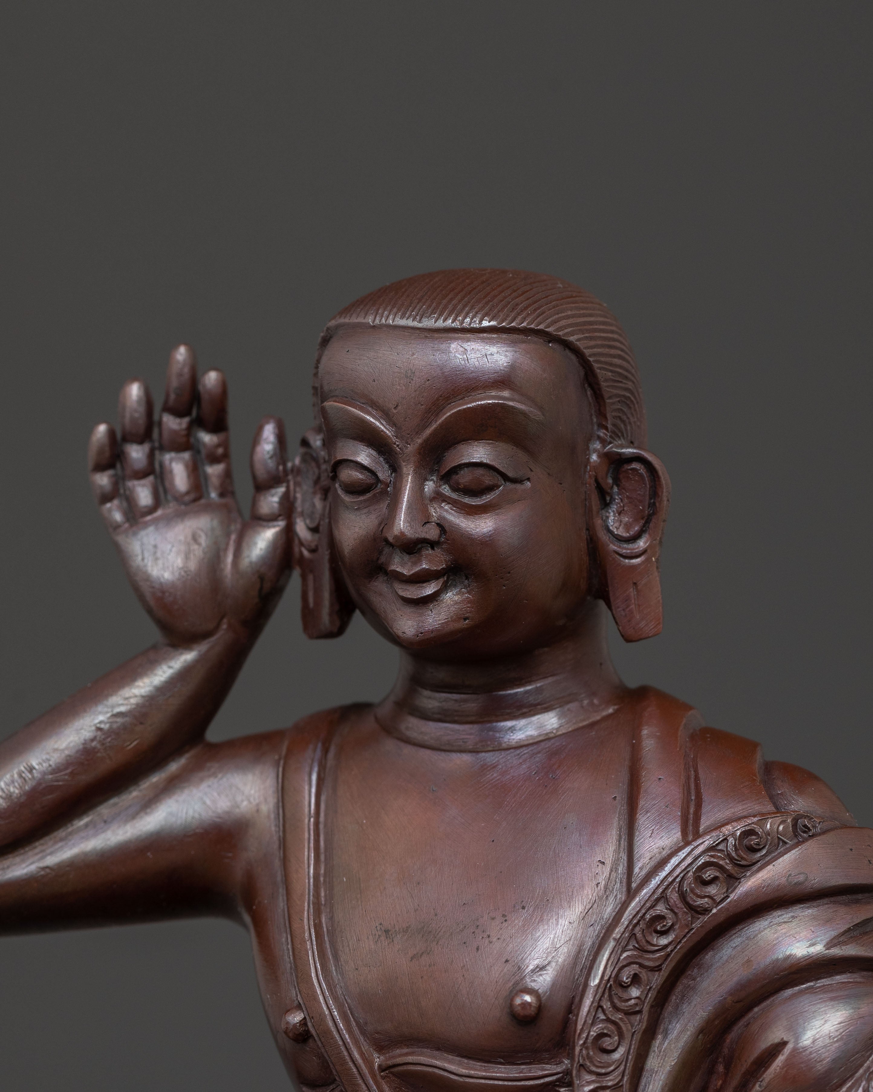 Milarepa Oxidized Copper Sculpture: Serene Sage