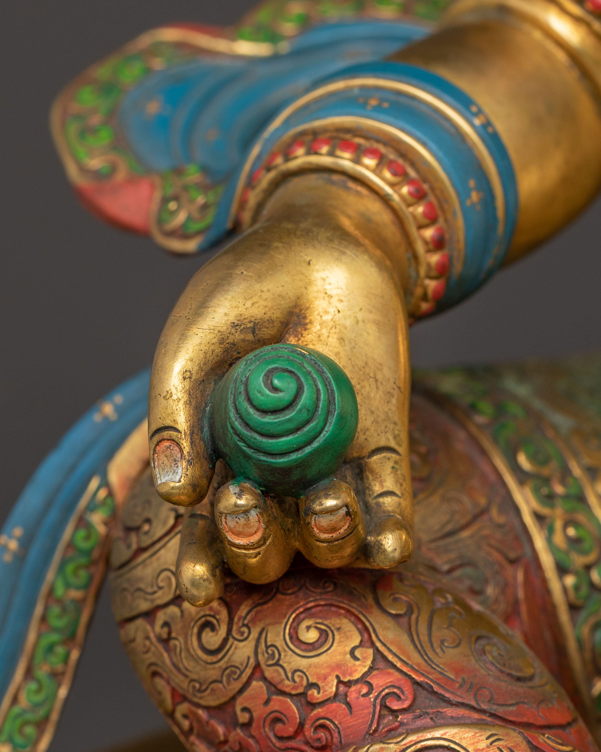 Divine Statue of Dzambhala on Throne: 24K Gold Gilded Masterpiece