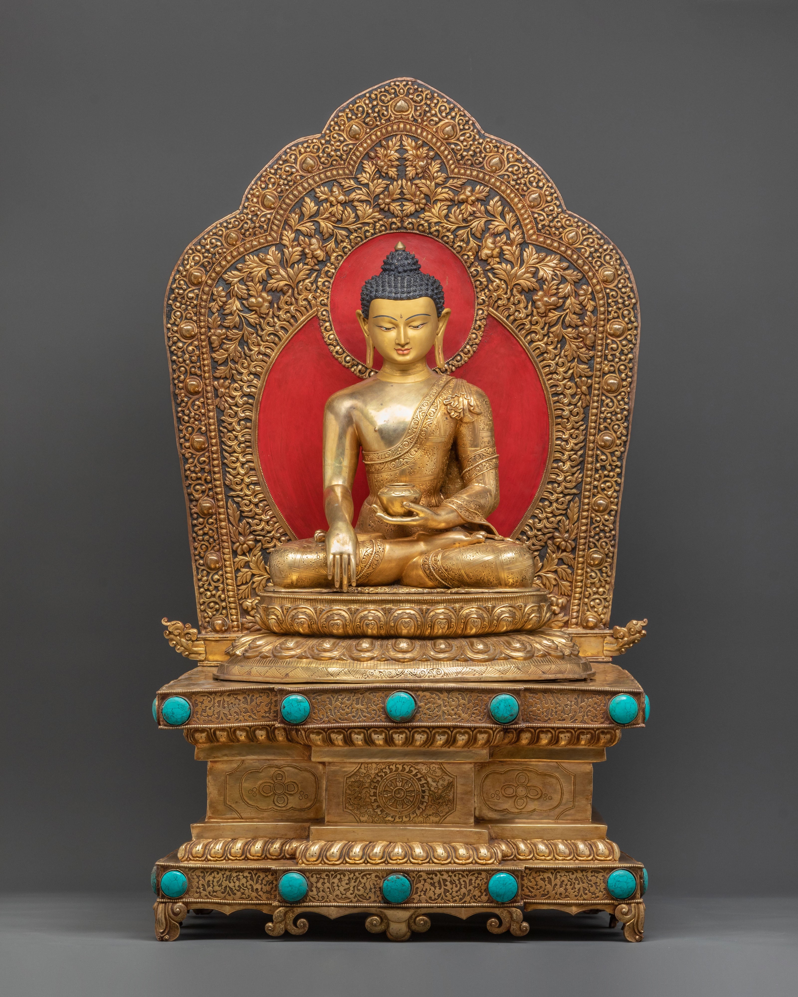Shakyamuni Buddha Himalayan Statue Seated on a Throne