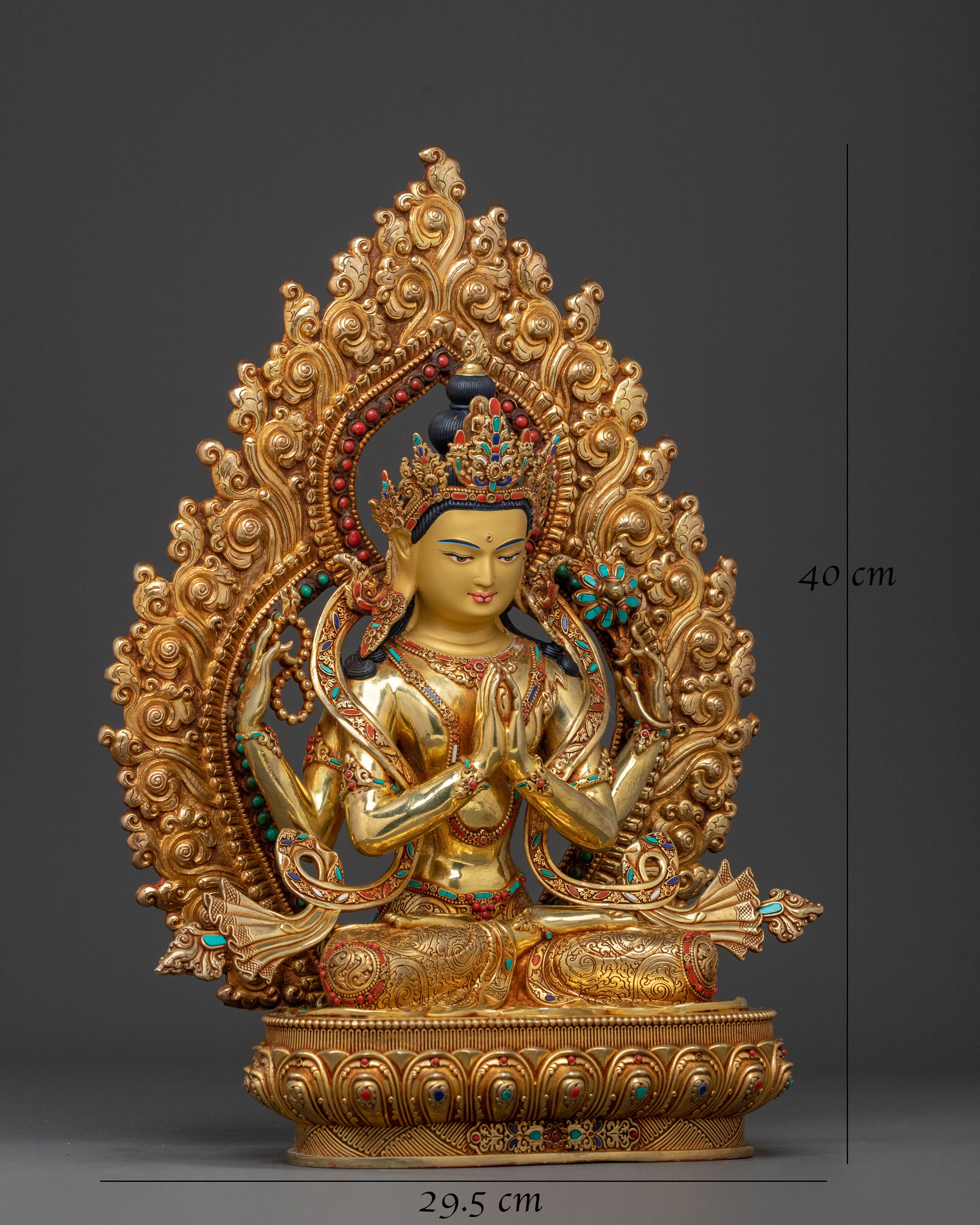Chenrezig Sacred Statue: 24K Gold Gilded Bodhisattva
