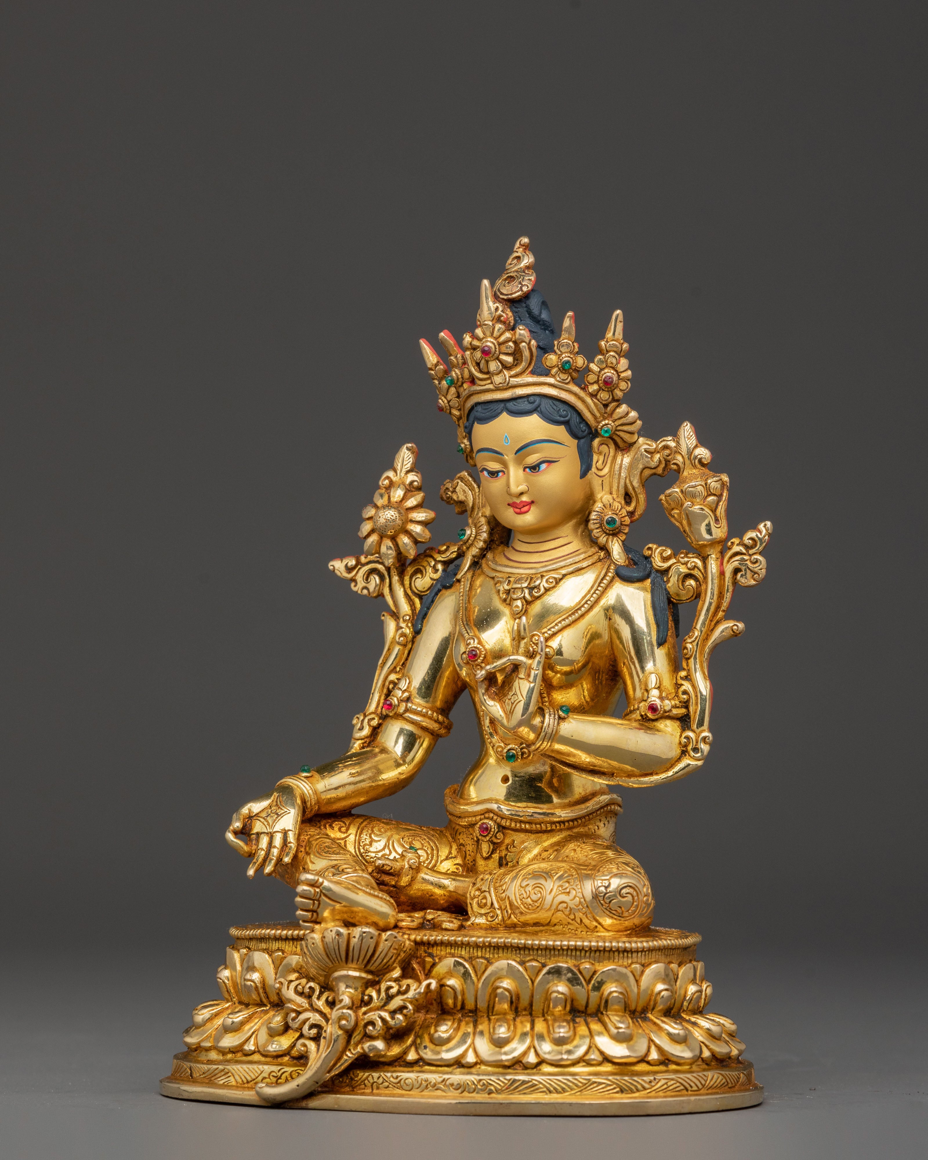 Spiritual Green Tara Compassion Statue | Gold Gilded Statue