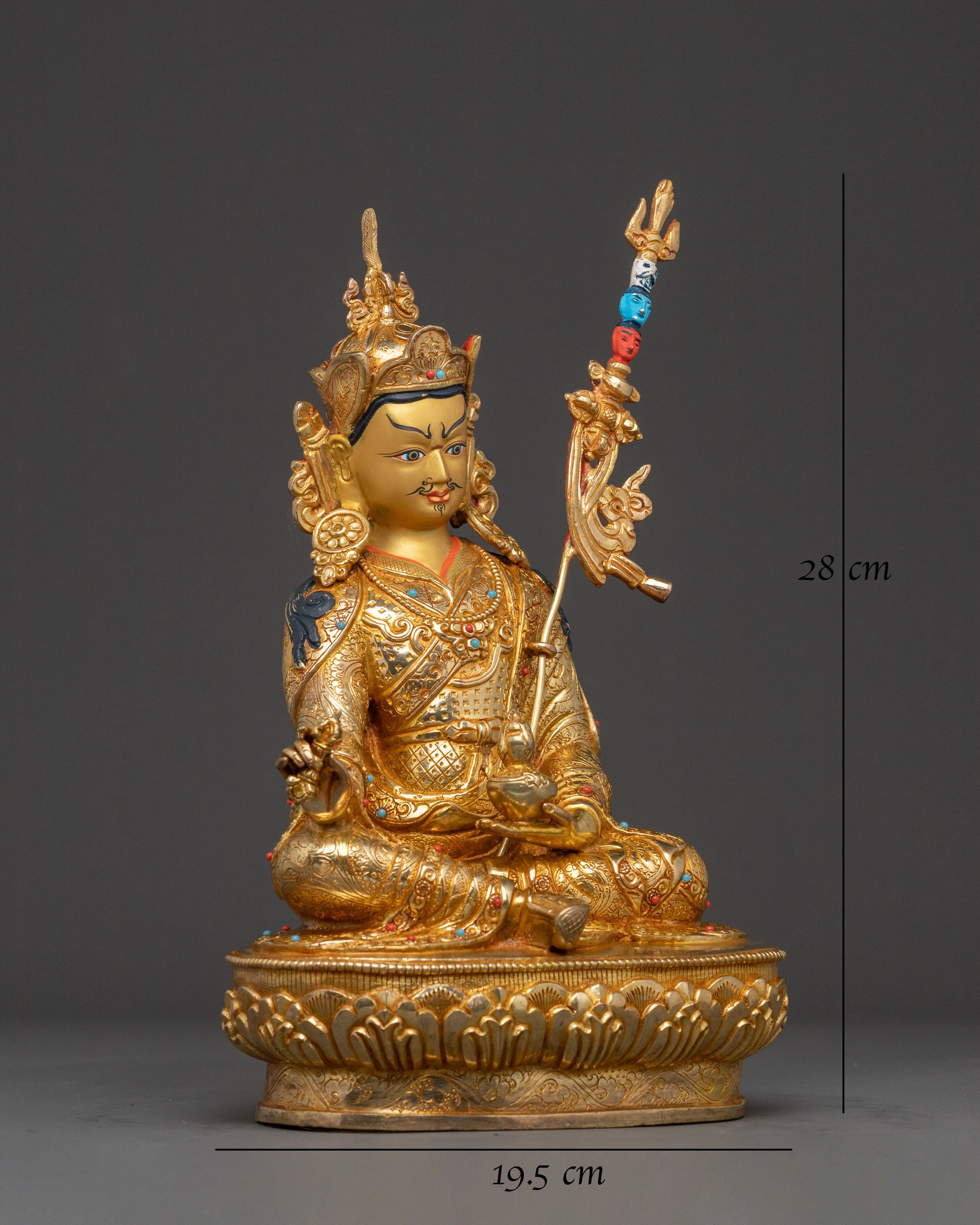 Padmasambhava Mystic Master Statue: 24K Gold Gilded Copper