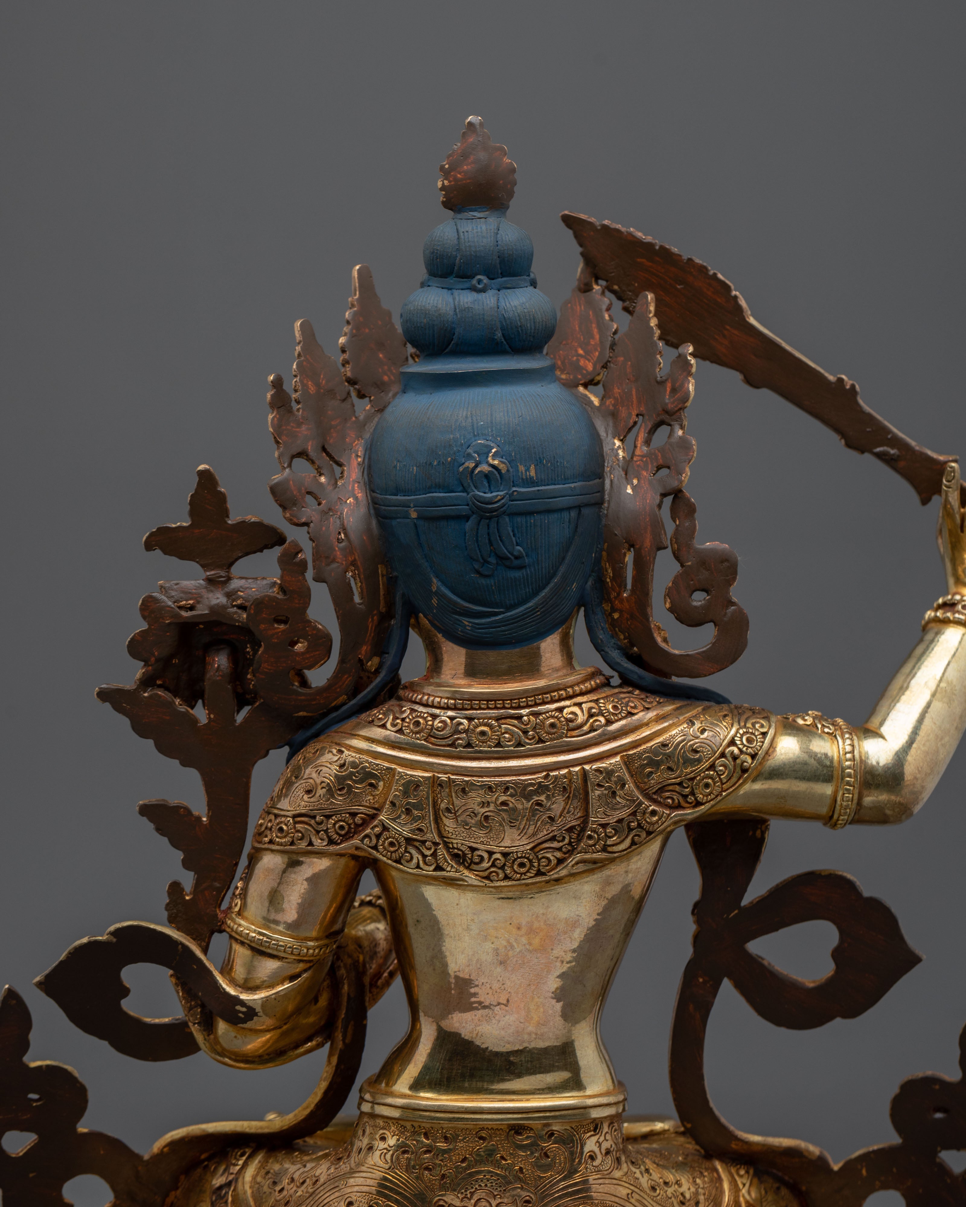 Manjughoṣa 24K Gold Gilded Sculpture | Copper Figurine