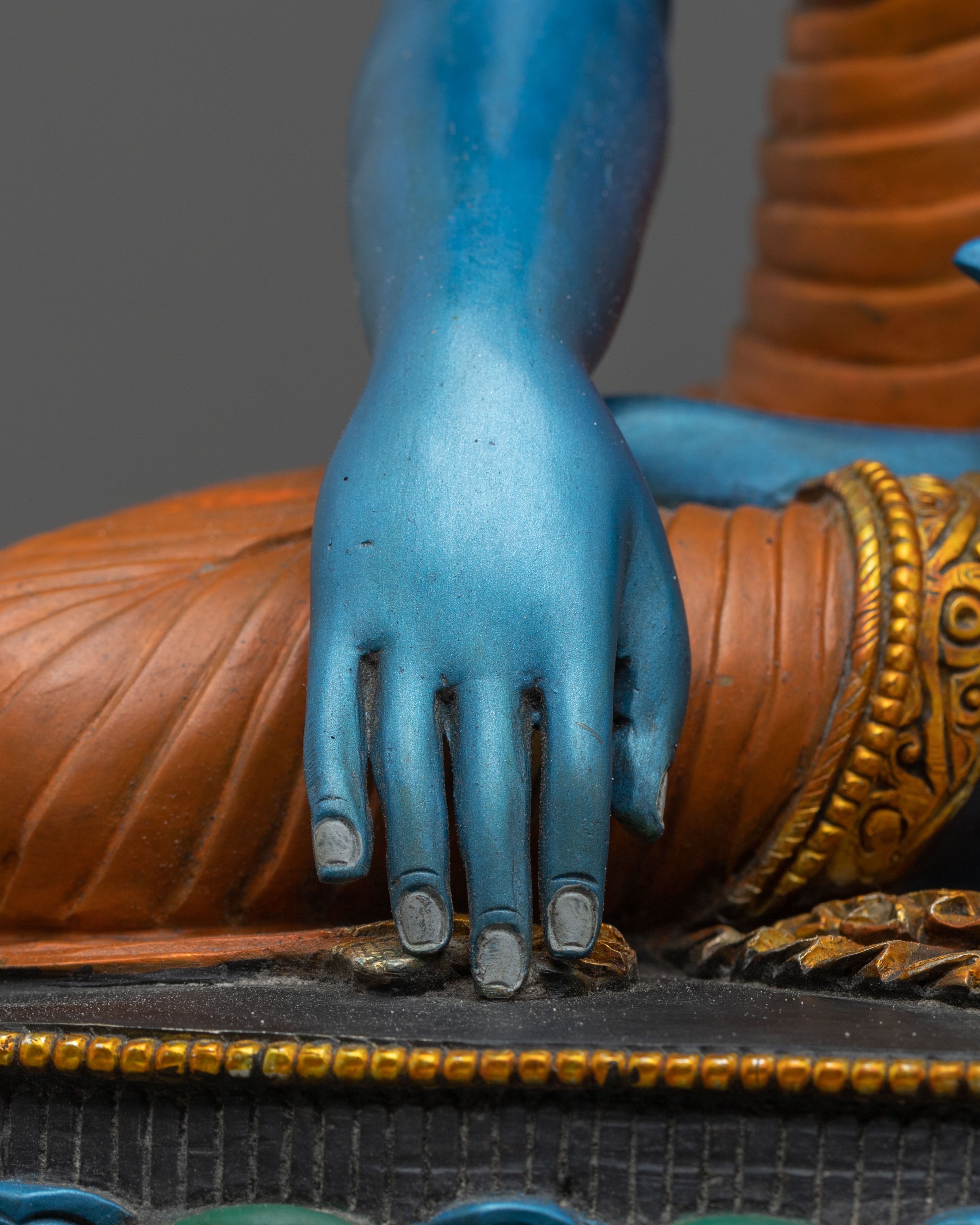 Tibetan Buddhist Mitrugpa Sculpture | Gold Painted Copper Statue