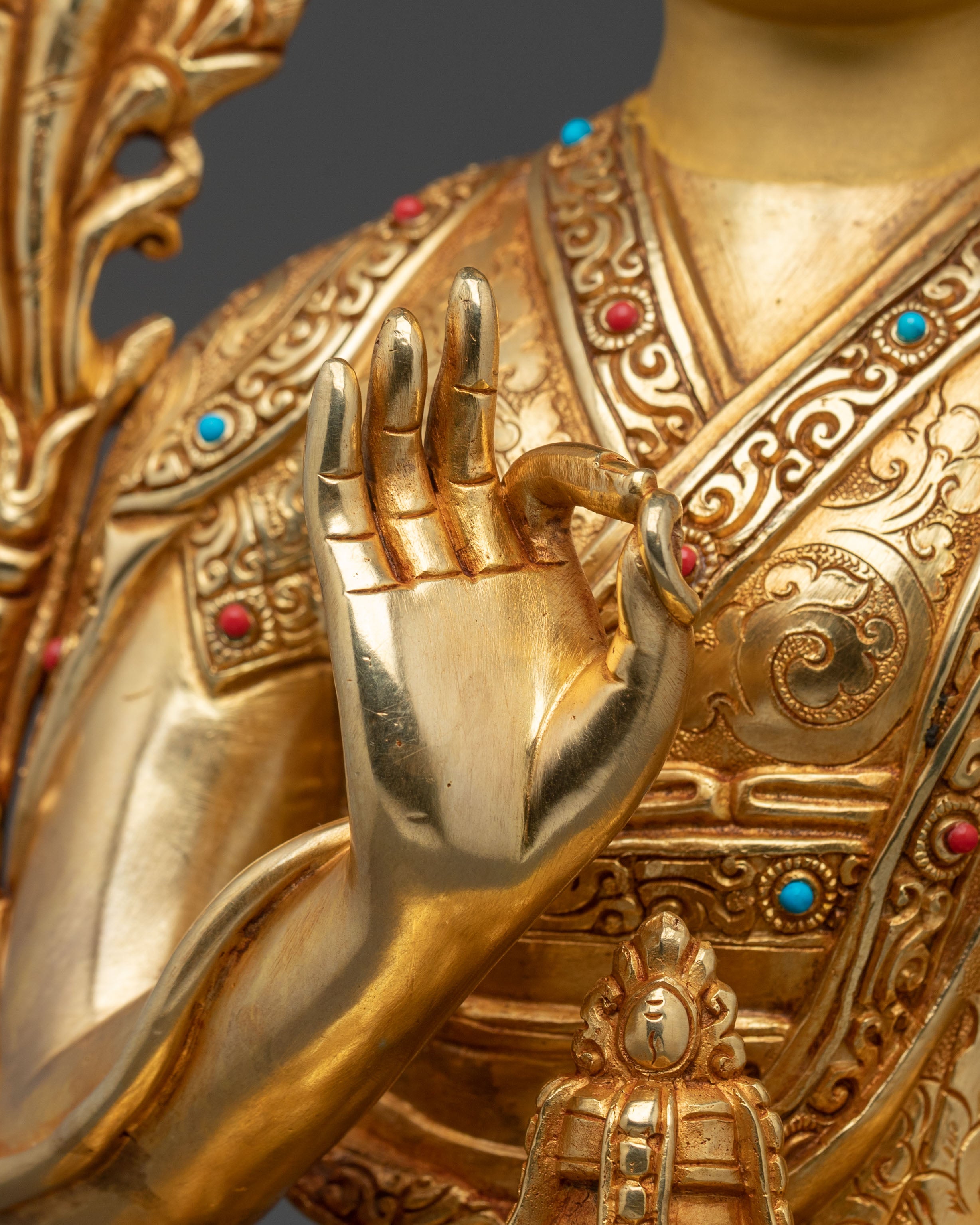 Tsongkhapa Spiritual Sculpture: Hand-Gilded Copper