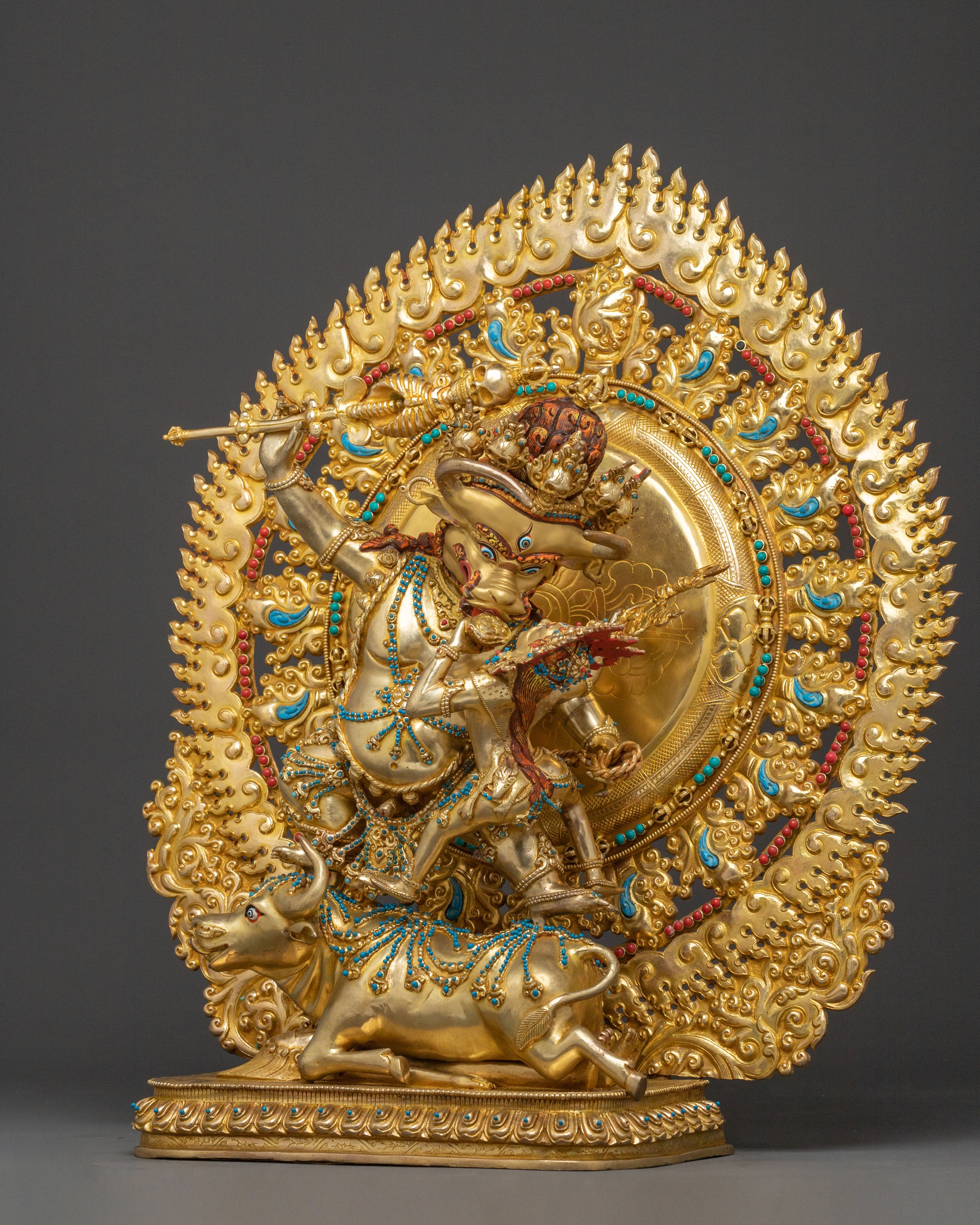 Yama Dharmaraja Sacred Statue: 24K Gold Gilded Protector