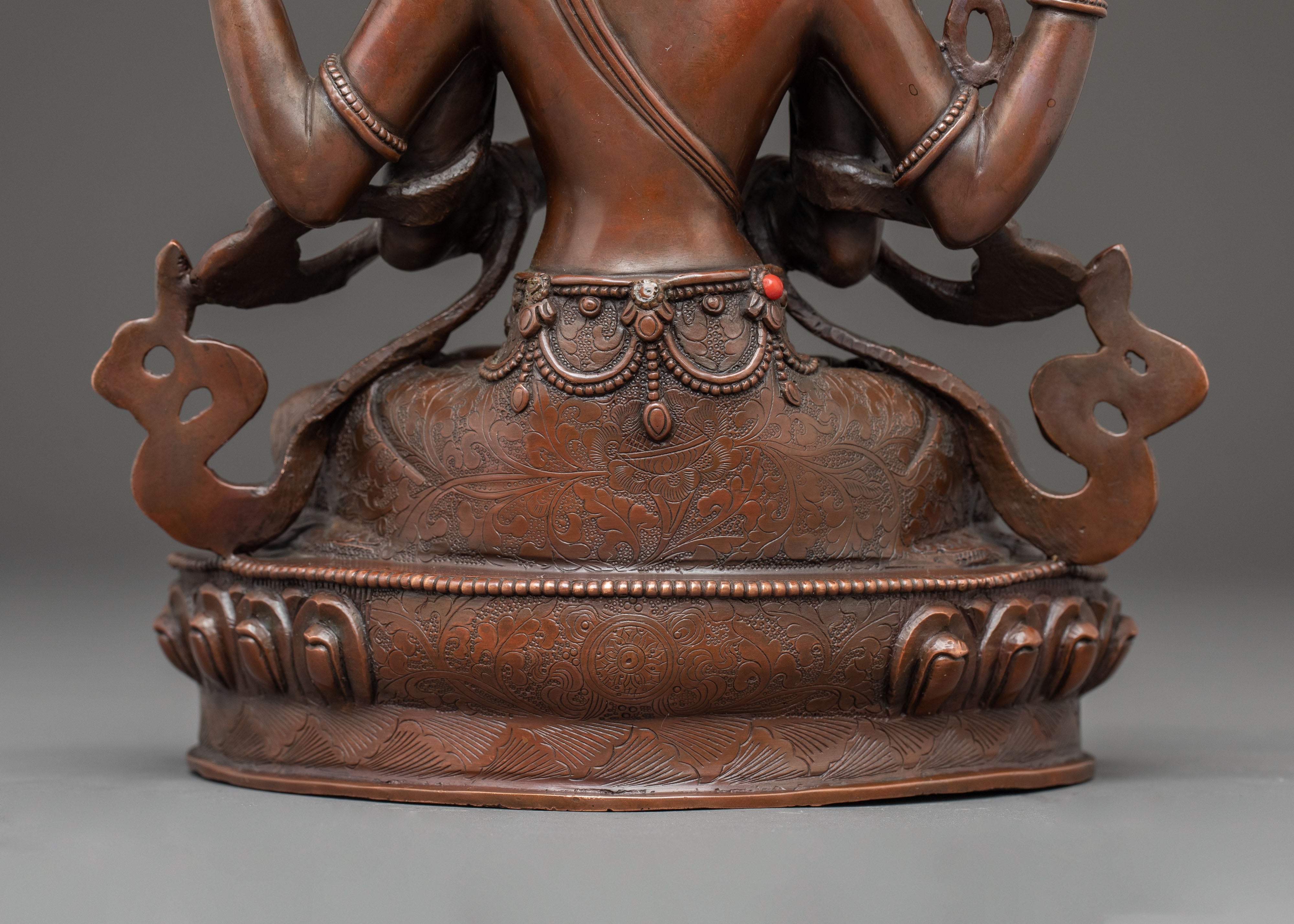 Handmade Copper Chenrezig Statue of Compassion | Avalokiteshvara Figurine