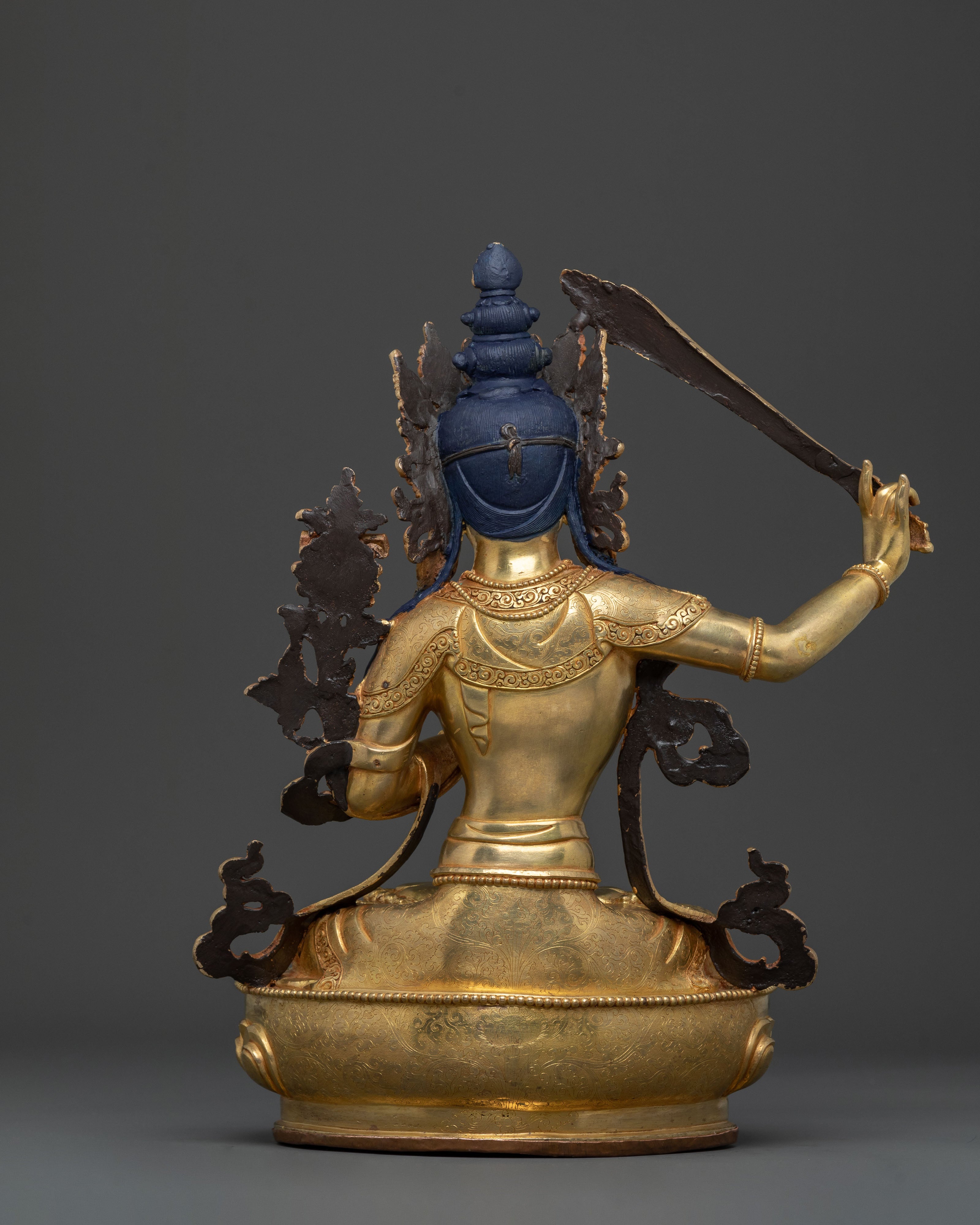 24K Gold Gilded Manjushri Sculpture: Sword of Wisdom