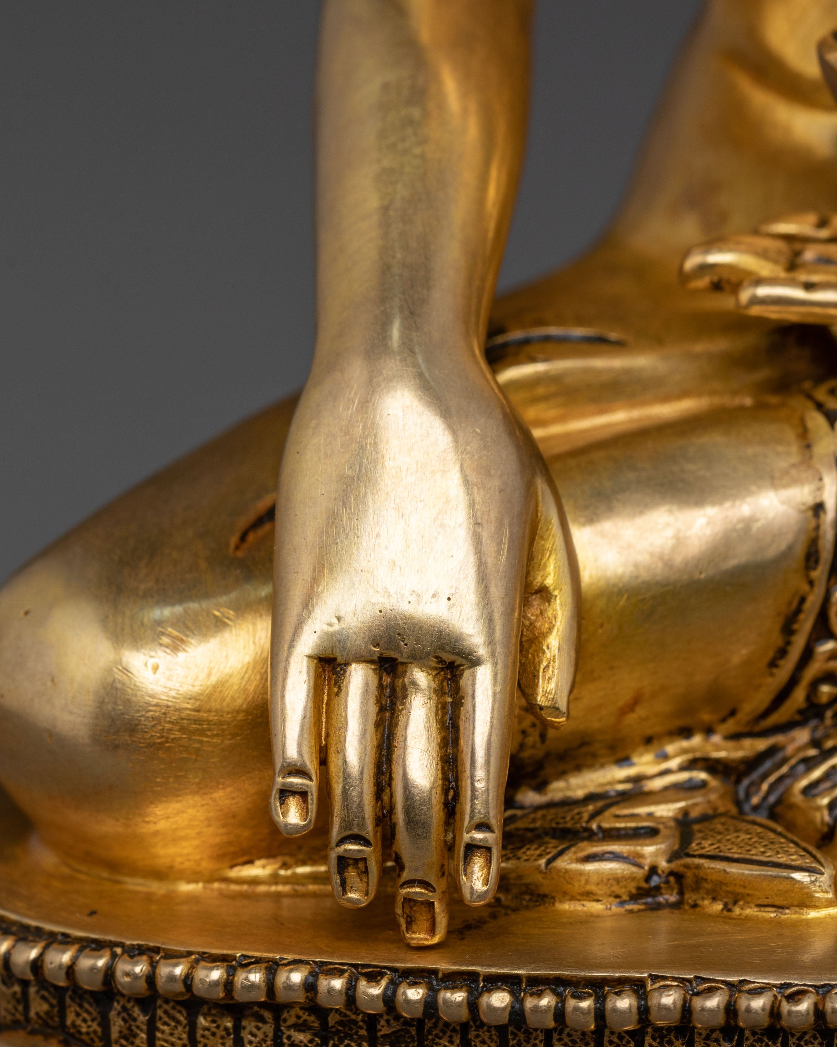 Shakyamuni Buddha Sacred Figurine: 24K Gold Gilded