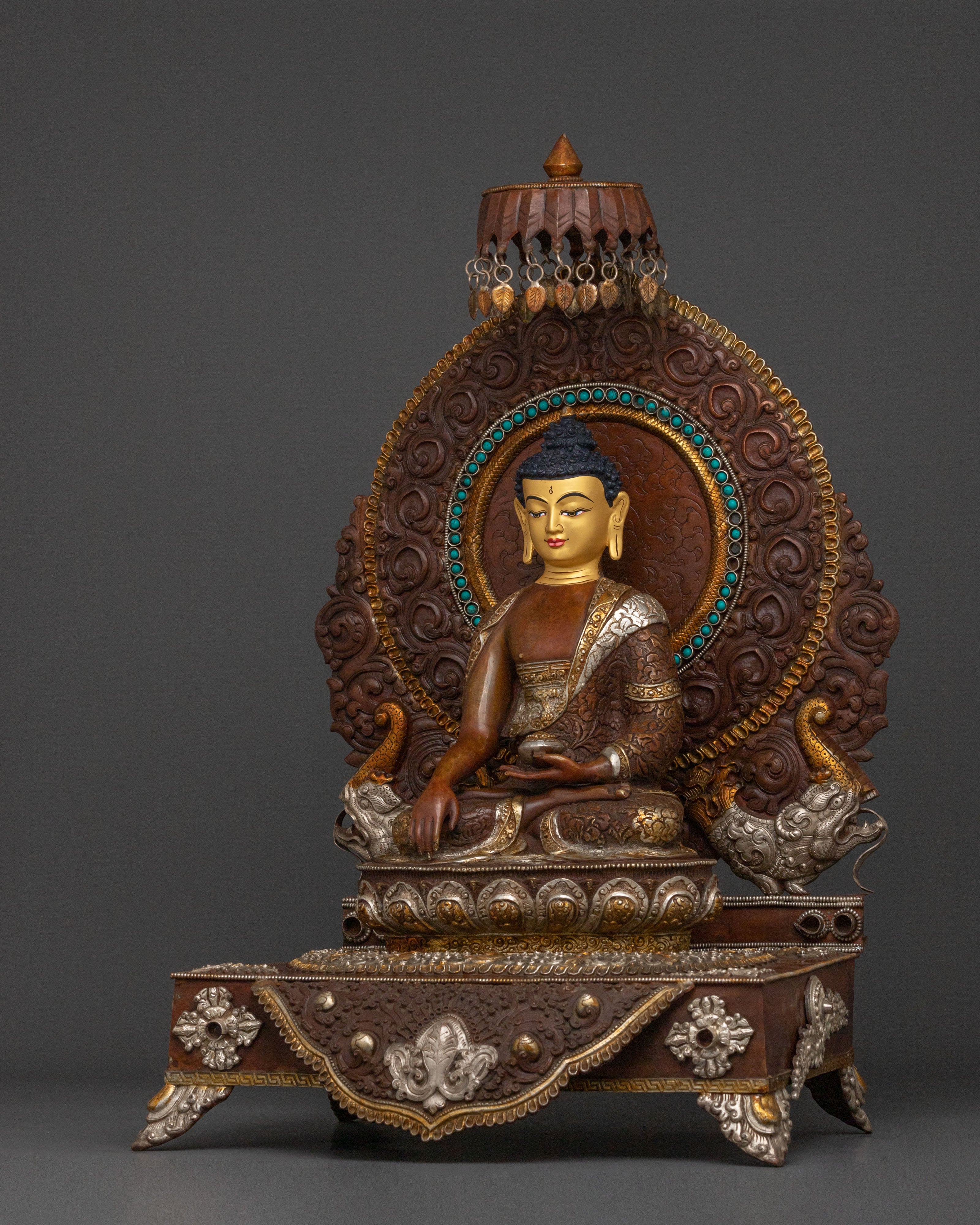 Shakyamuni Buddha Himalayan Statue on Throne