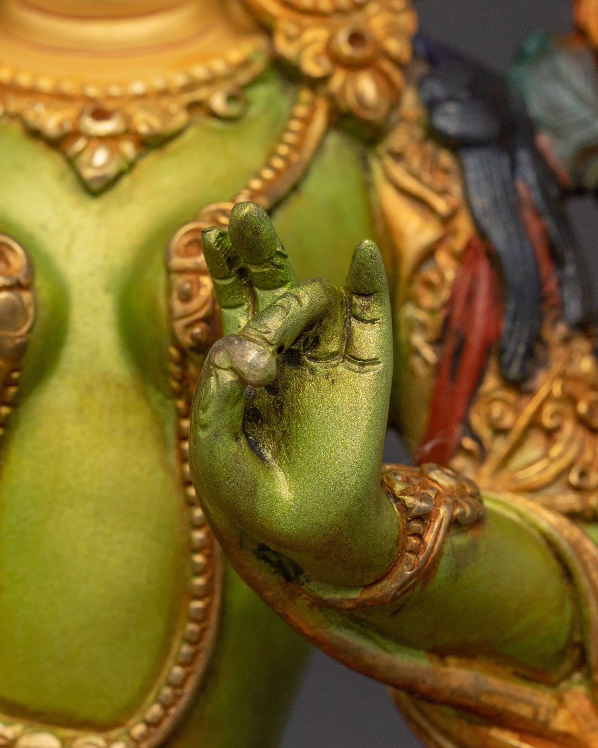 2k Gold Gilded Green Tara Statue - Sacred Buddhist Art