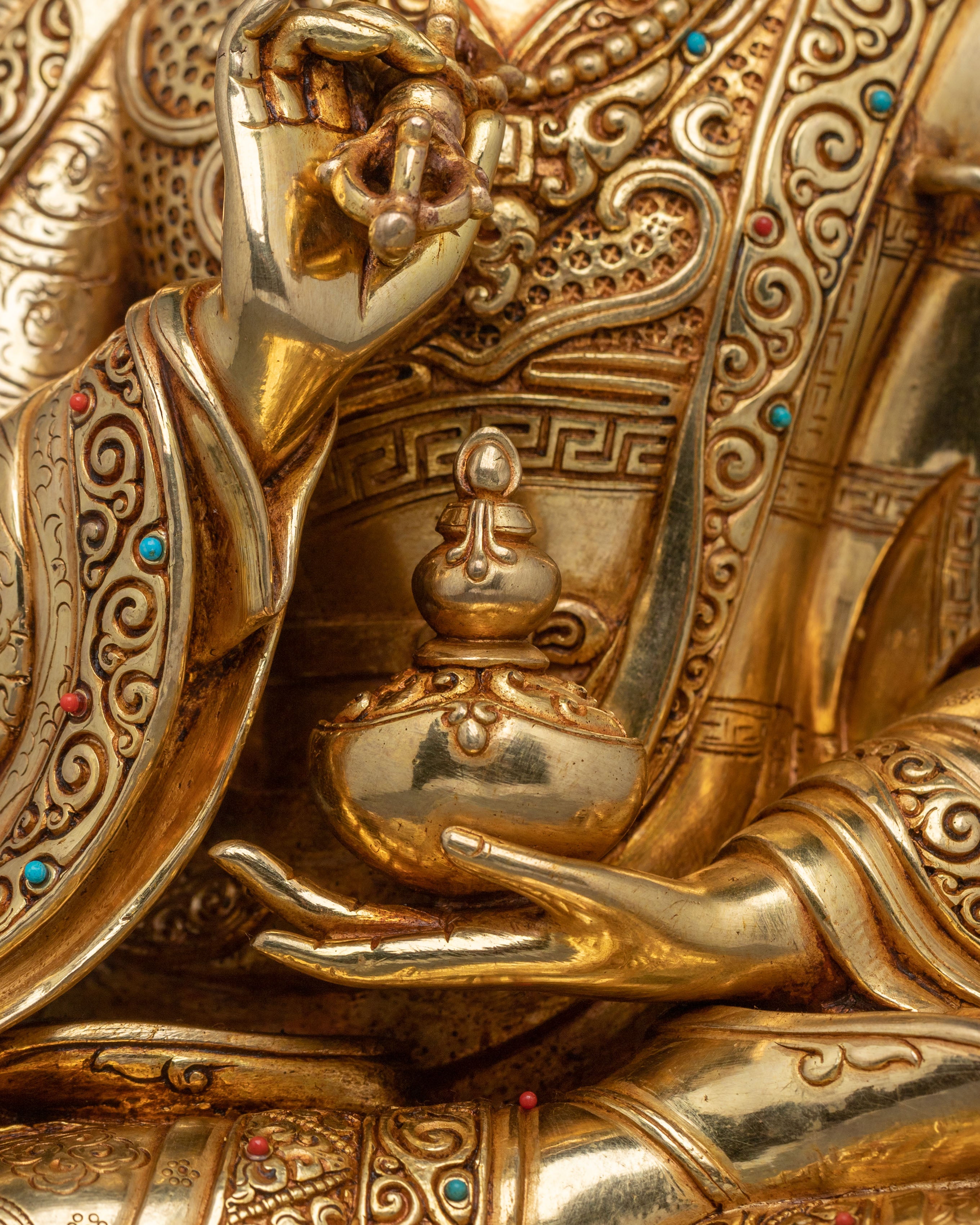 Tibetan Buddhist Figurine of Guru Tsokye Dorje | 24K Gold Gilded Sacred Sculpture