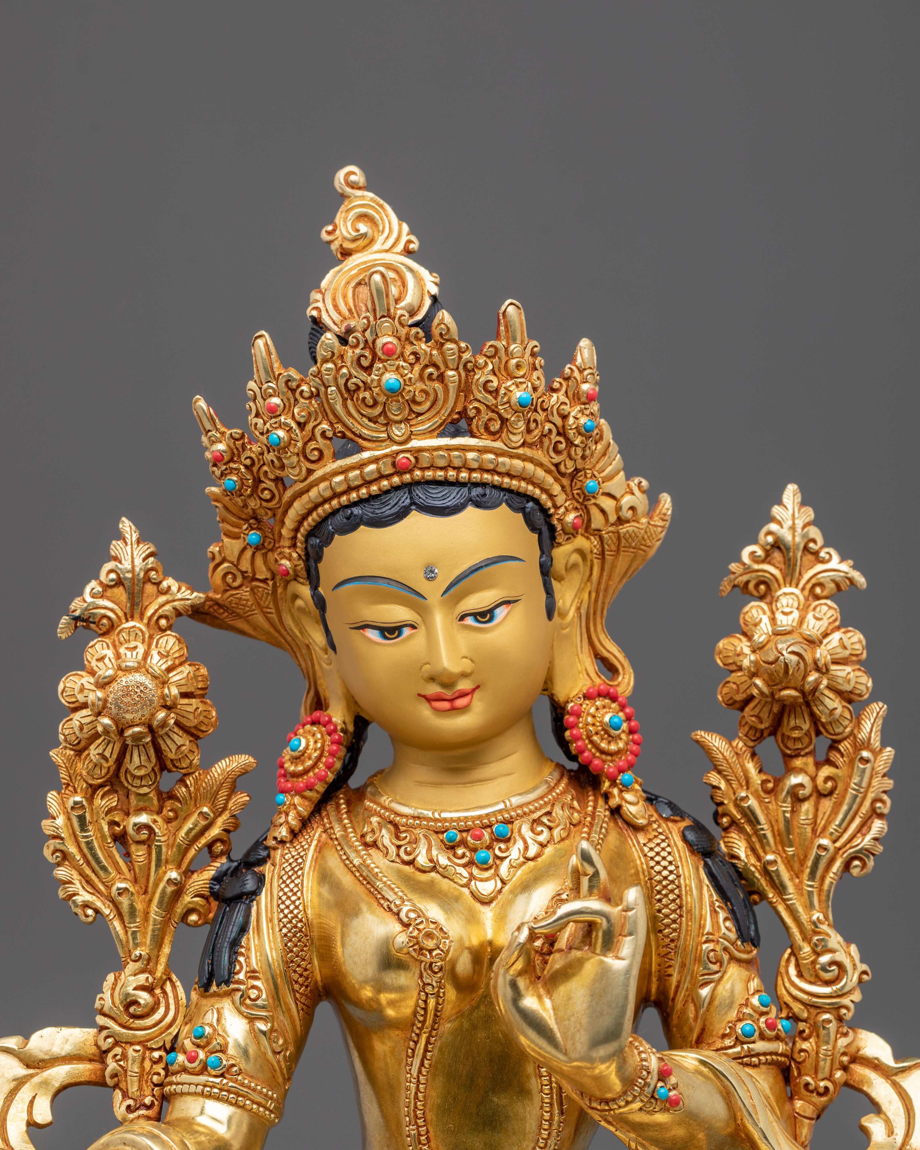 Tibetan Protector Green Tara Figurine | Handcrafted Serenity