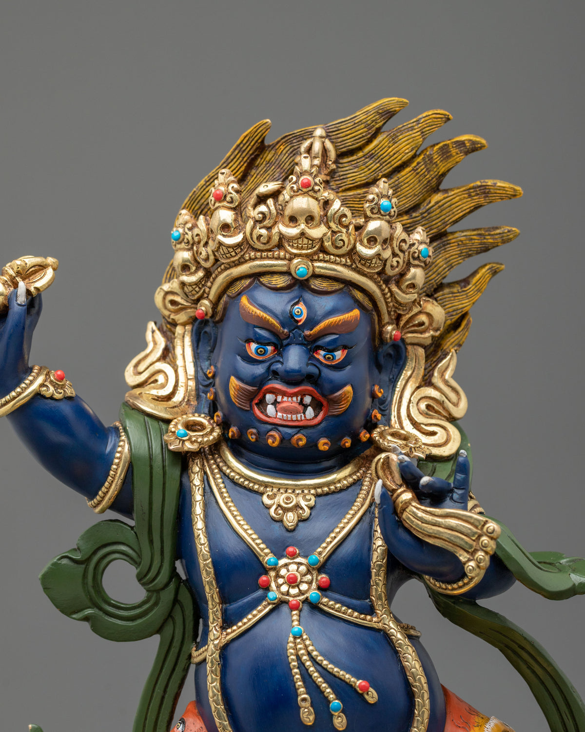 Copper Vajrapani Statue with Gold and Acrylic Painting | Buddhist Guardian