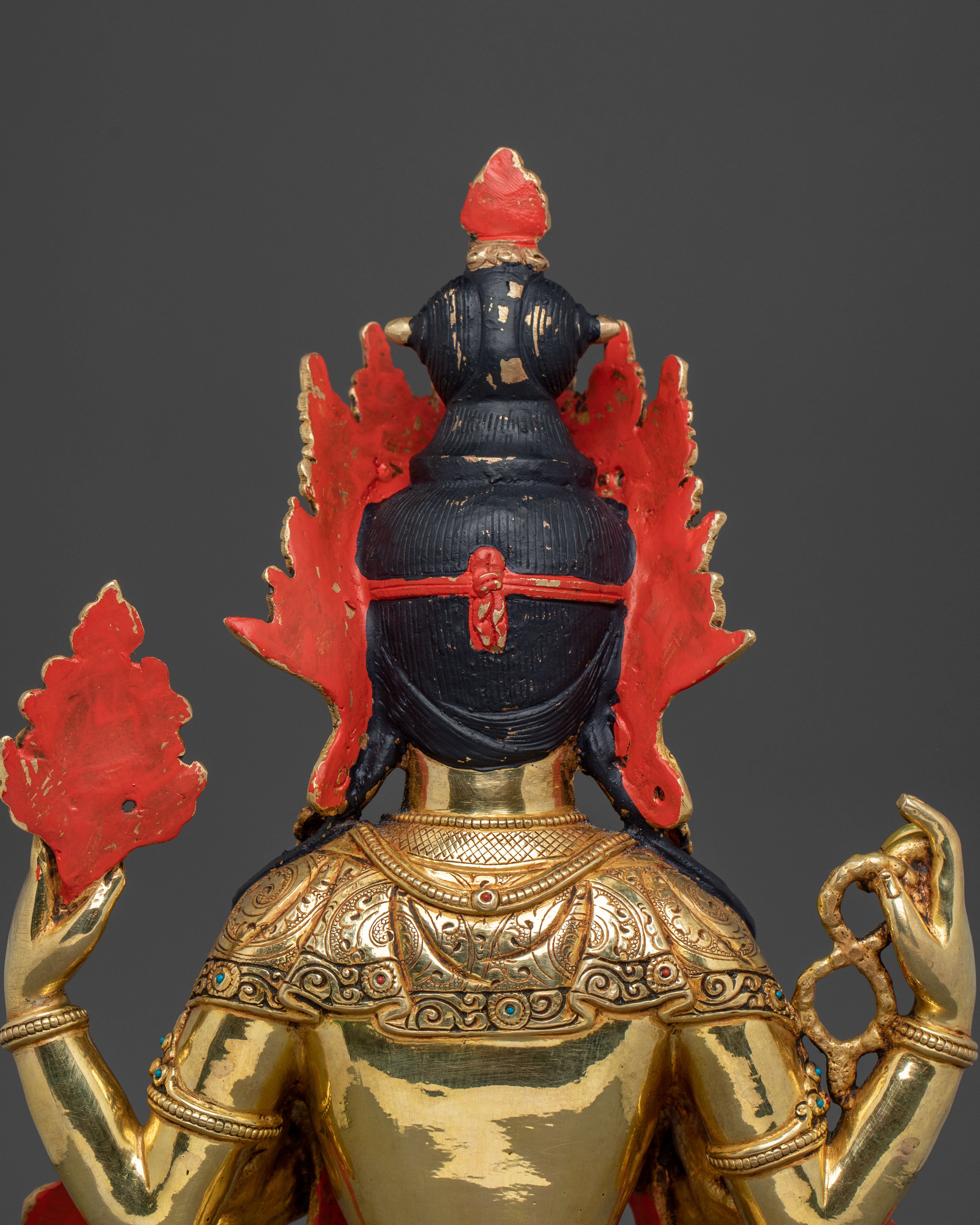Handcrafted Himalayan Chenrezig Statue with 24K Gold and Fine Gemstones