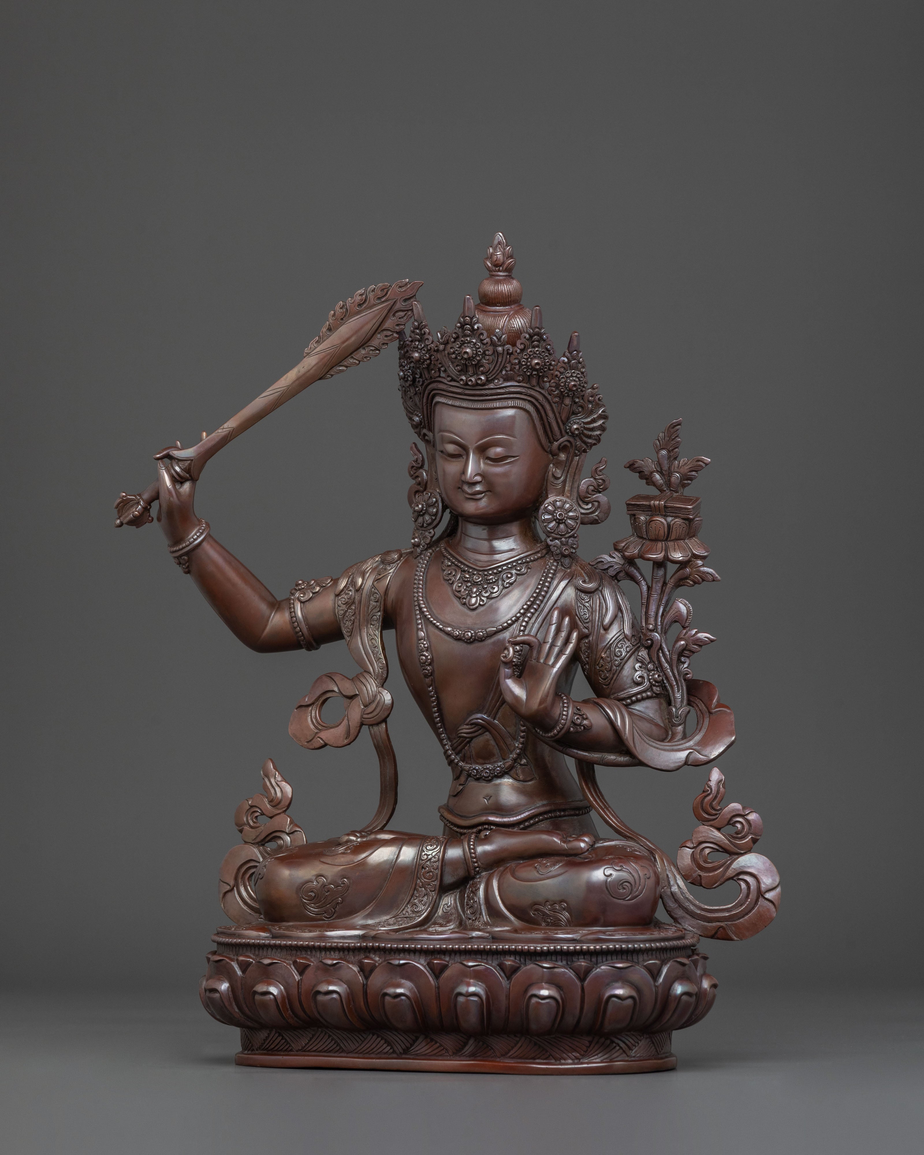 Oxidized Copper Manjushri Buddhist Statue