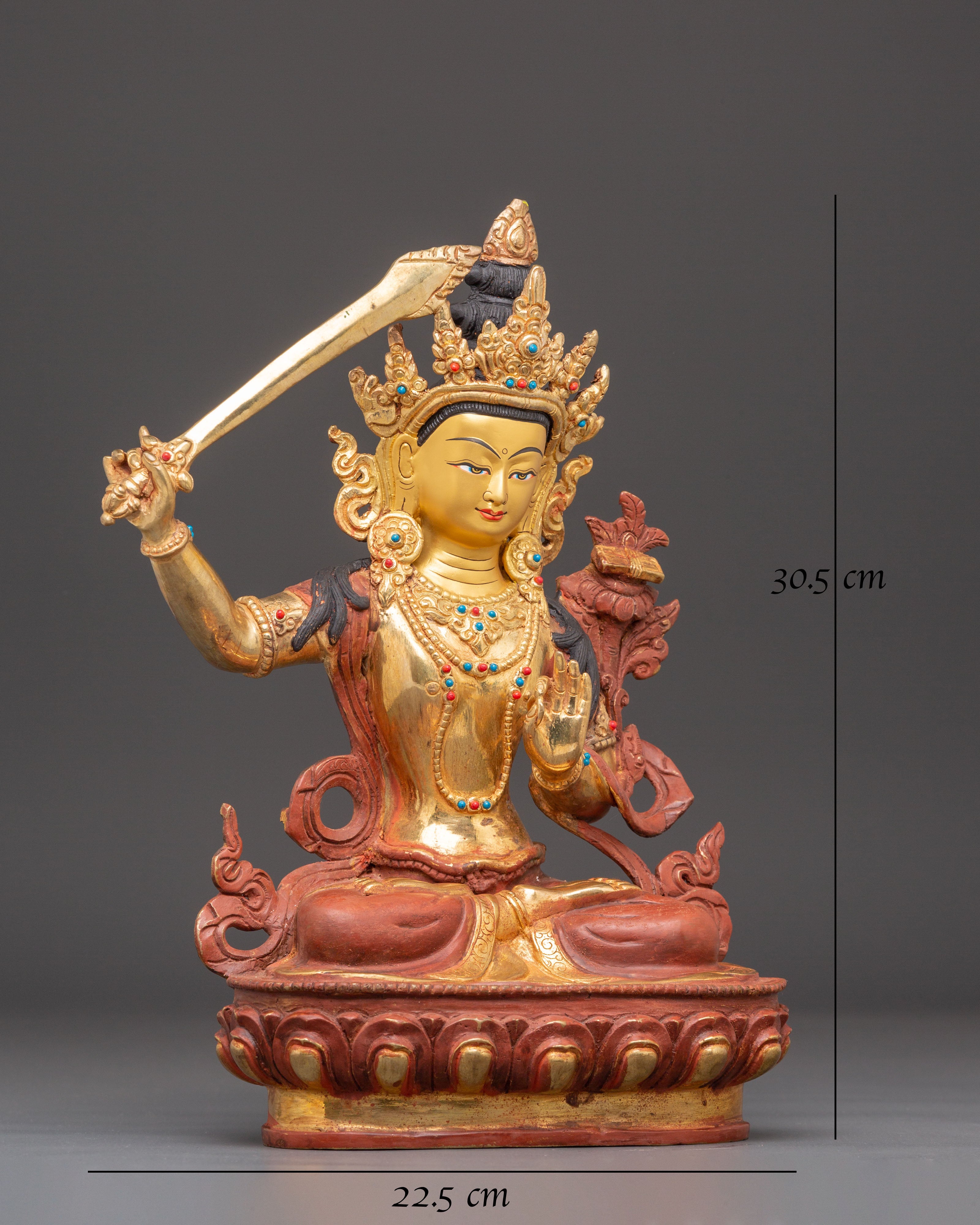 Handmade Golden Statue of Manjushri: The Wisdom Bodhisattva | Nepali Art