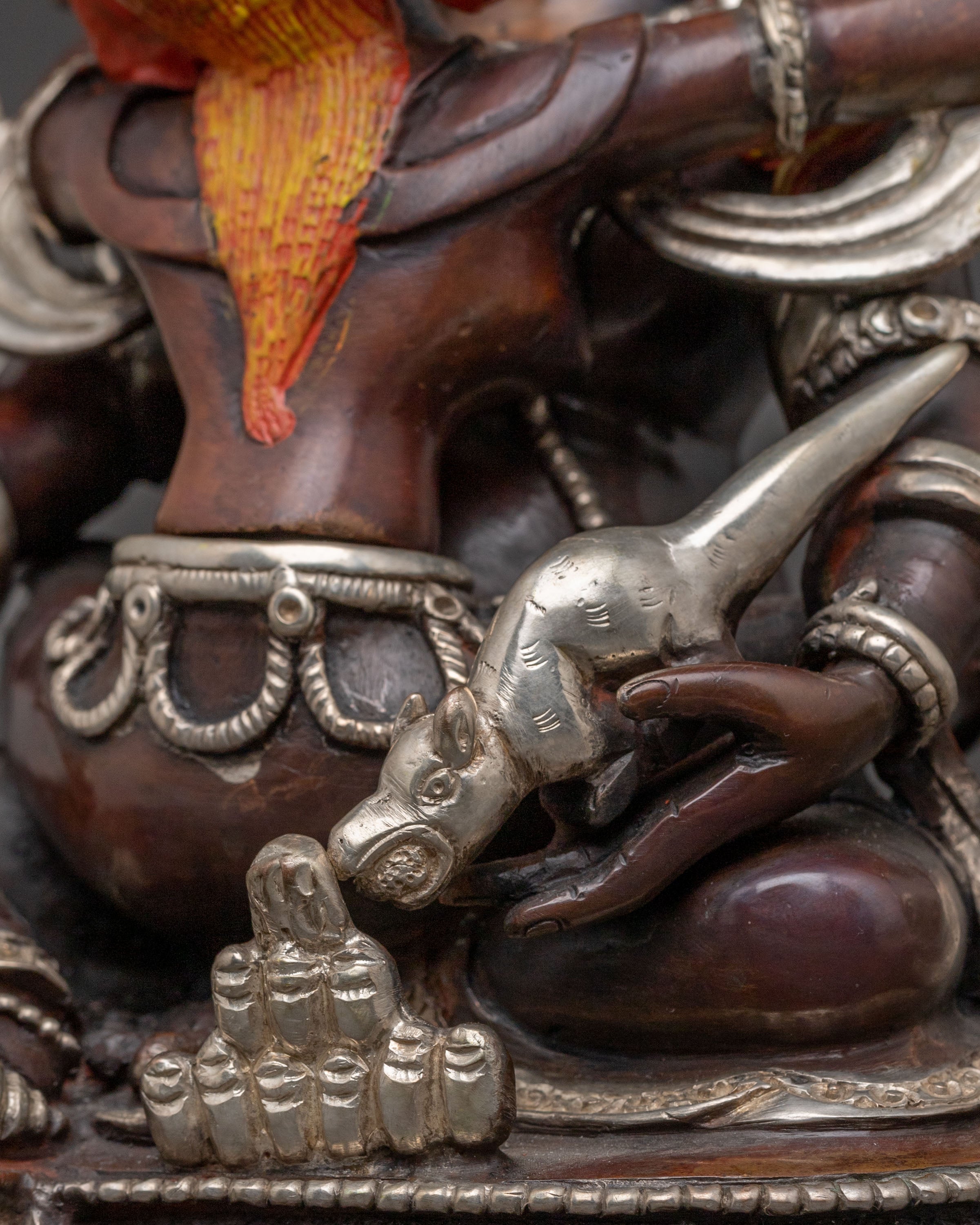 Green Dzambhala Statue: Oxidized Copper Abundance