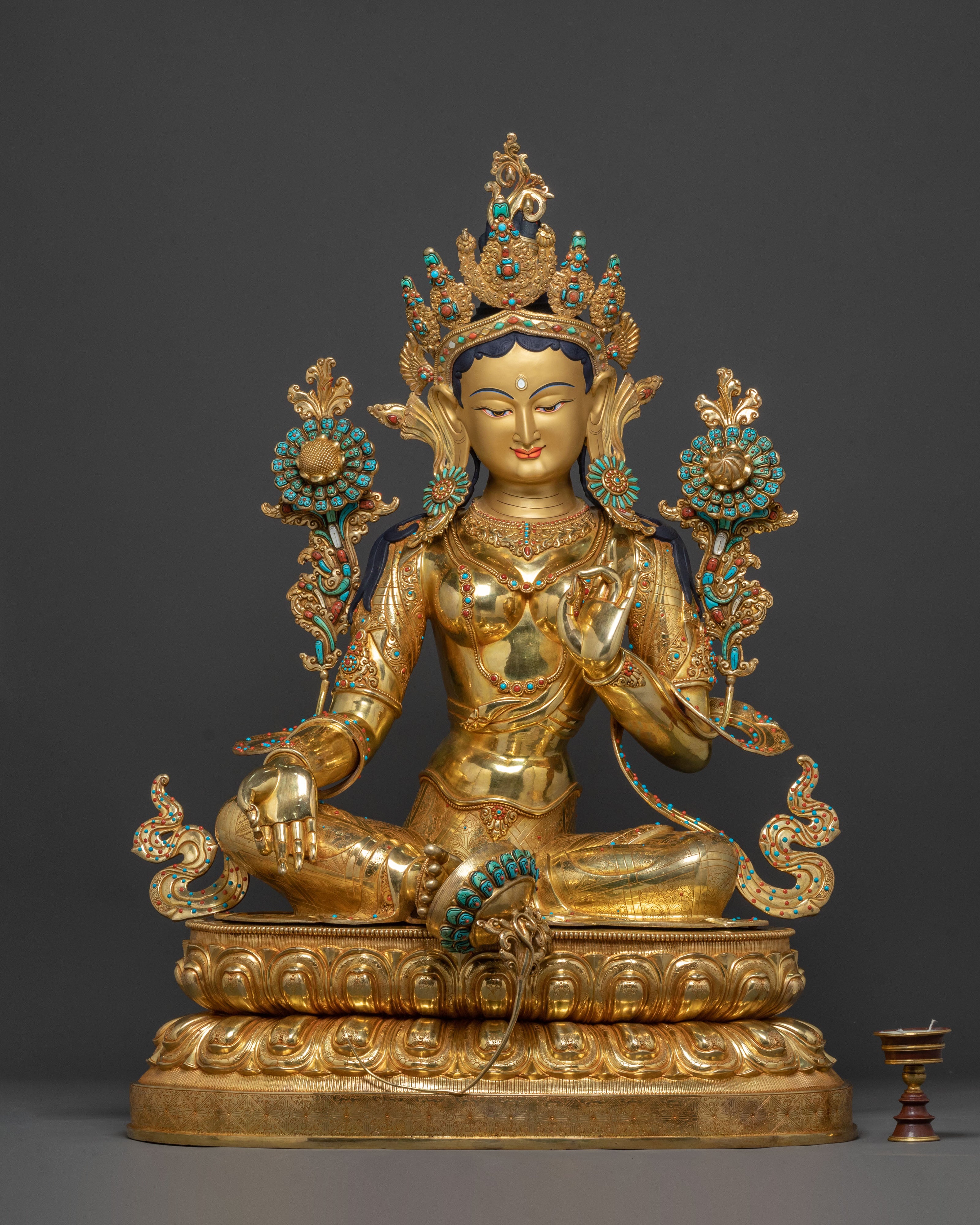 Life-Size Green Tara Statue | 24K Gold Glided Buddhist Sculpture