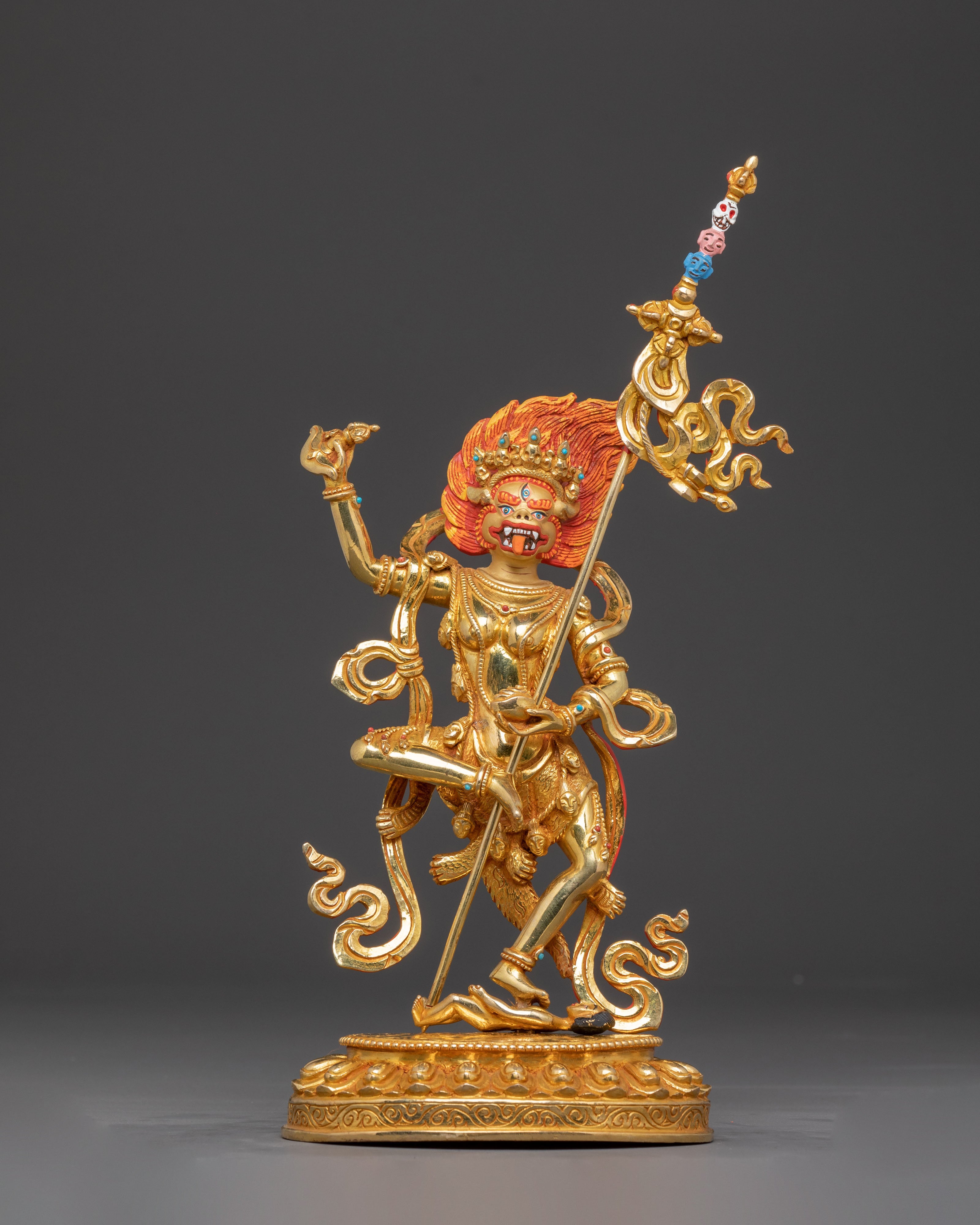 Shimha Mukha Protection Statue | Handcrafted 24K Gold Gilded Artwork