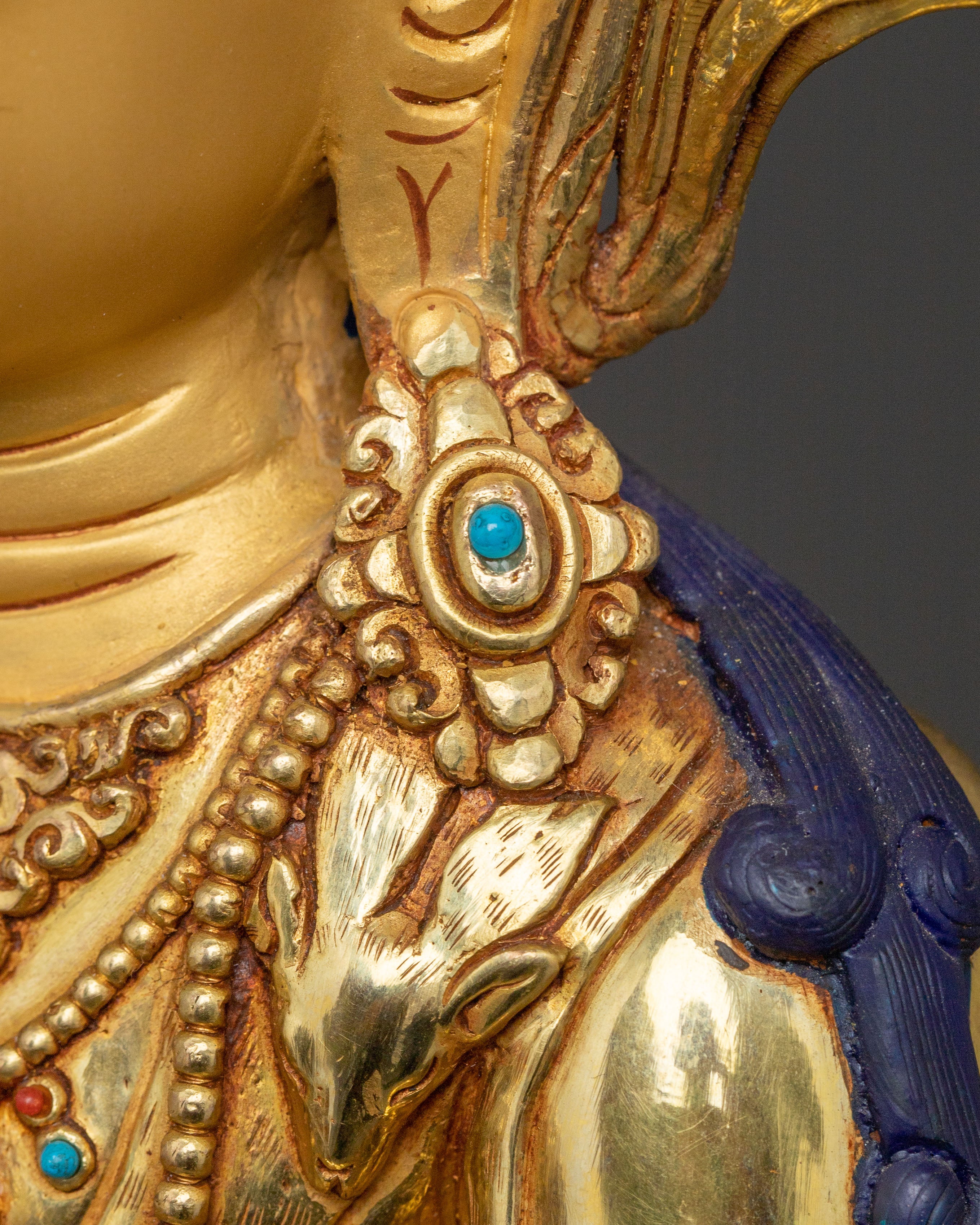 Sacred Statue of Chenrezig on Throne - Handcrafted Sacred Figure