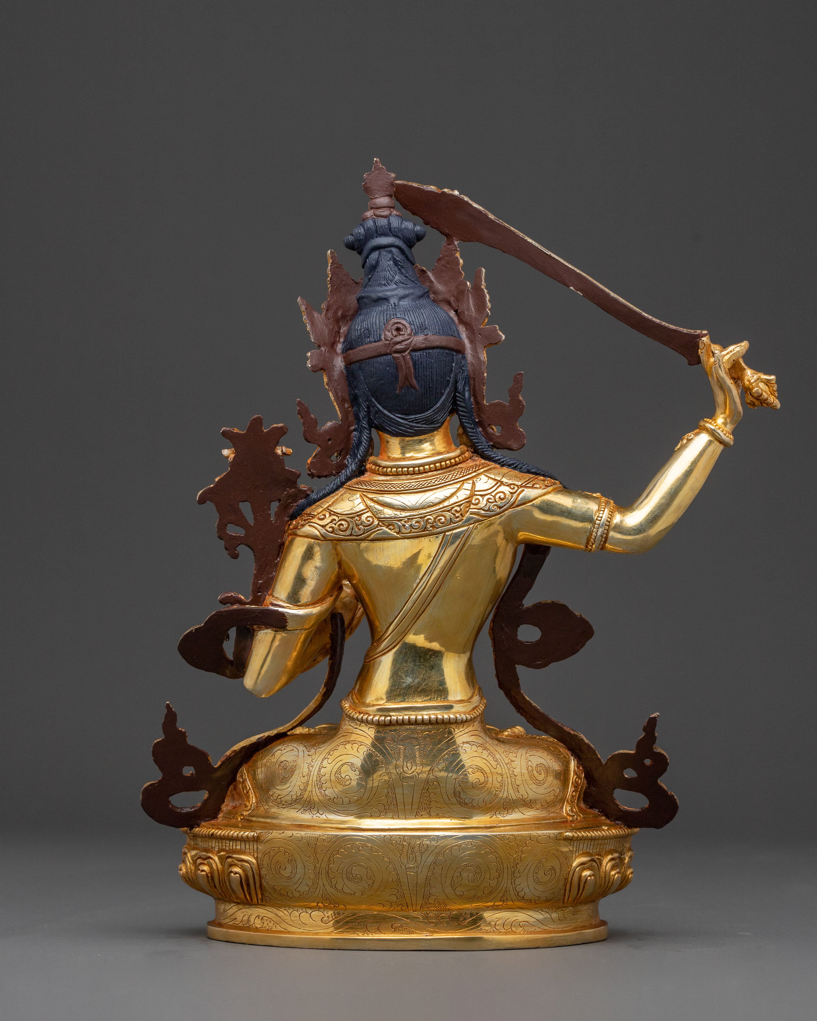 Gold Electroplated Manjushri Sculpture: Radiant Wisdom Artistry