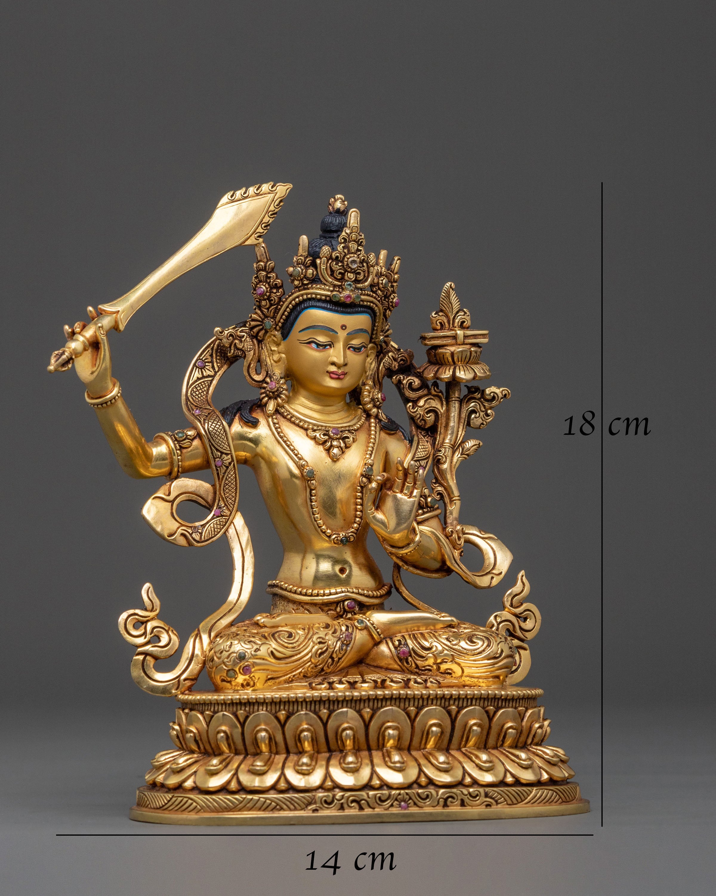 Manjushri Traditional Figurine | 24K Gilded Copper
