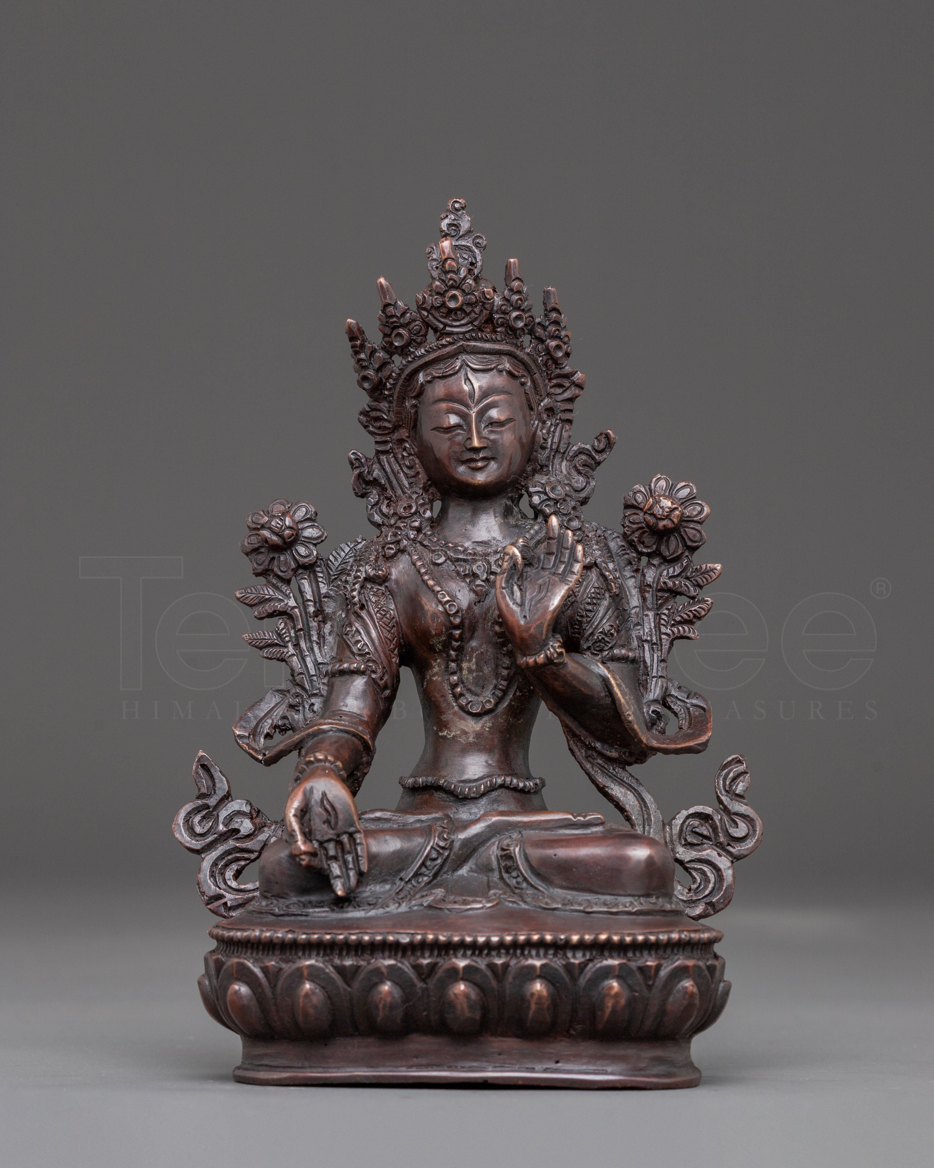 White Tara Oxidized Copper Statue 