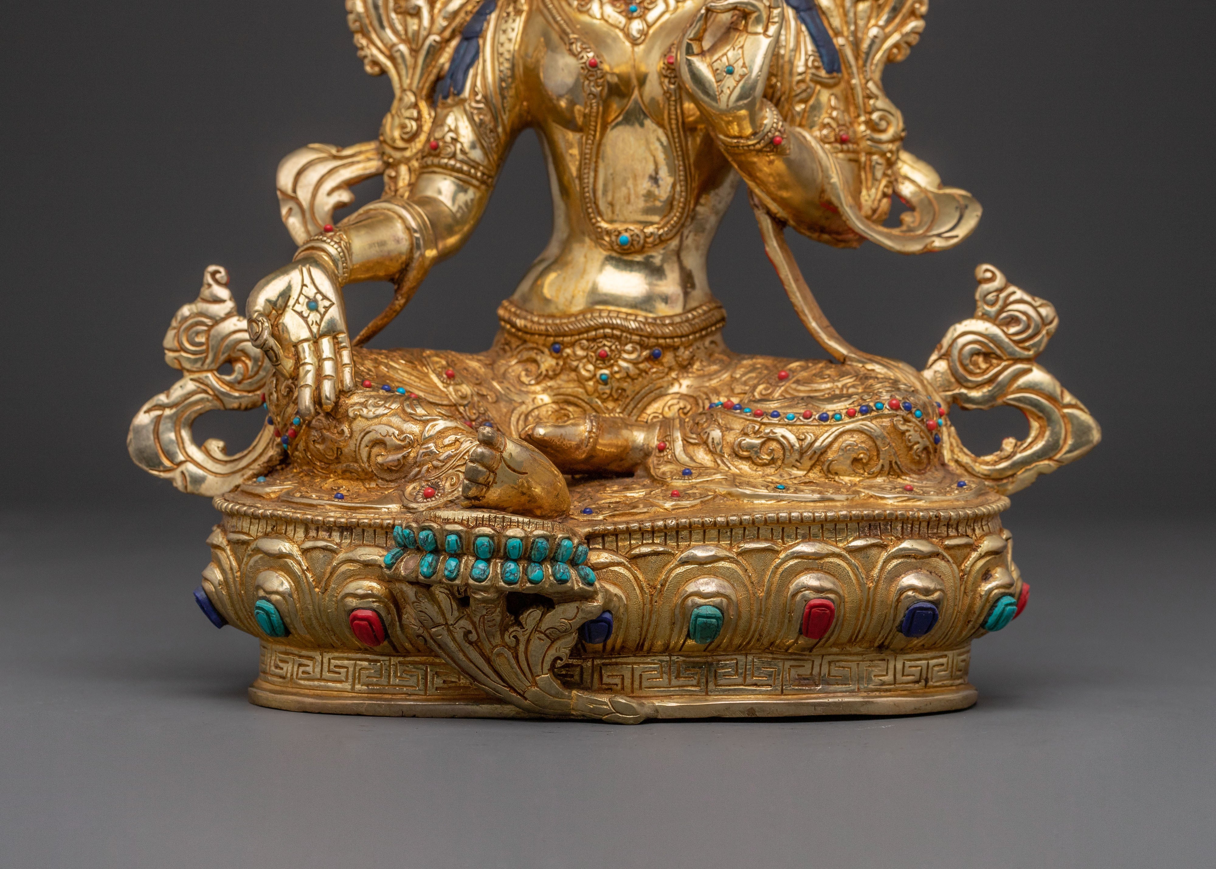 Guardian Green Tara Statue | 24K Gold Glided Alter Decor