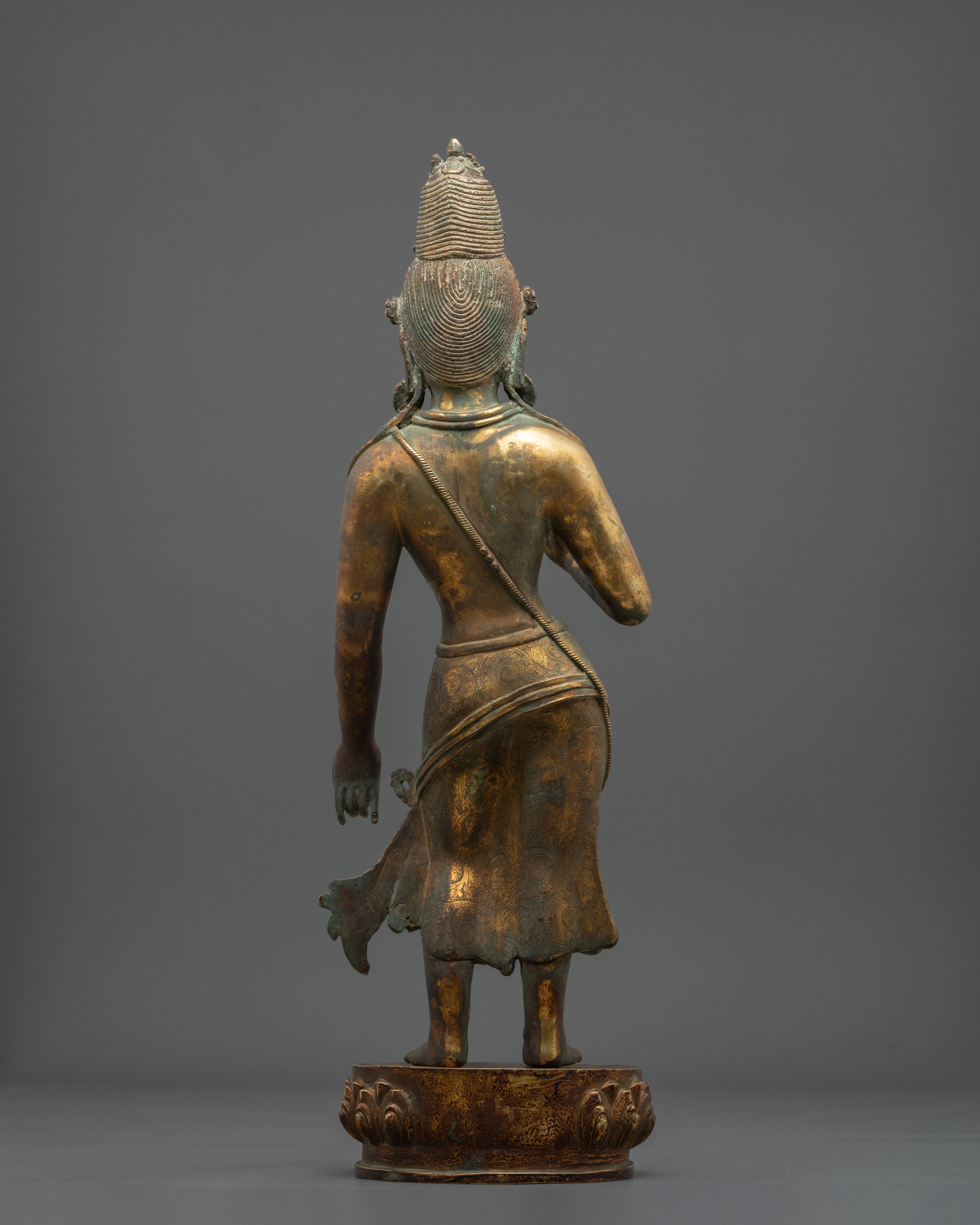 Standing Lokeshwor Copper Statue | Figurine with Antique Finish