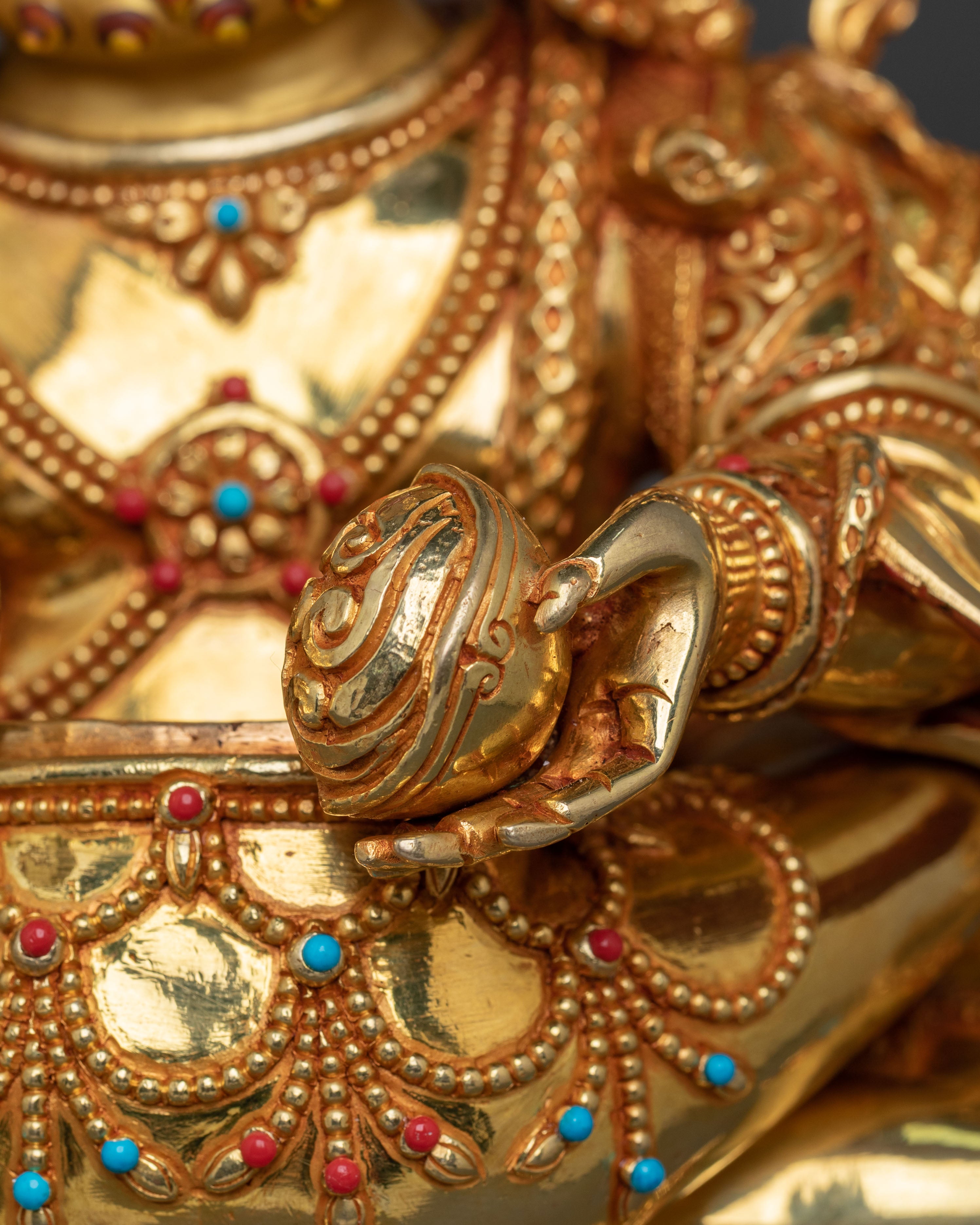 Chaturbhuja Mahakala Statue with Consort | Golden Figure