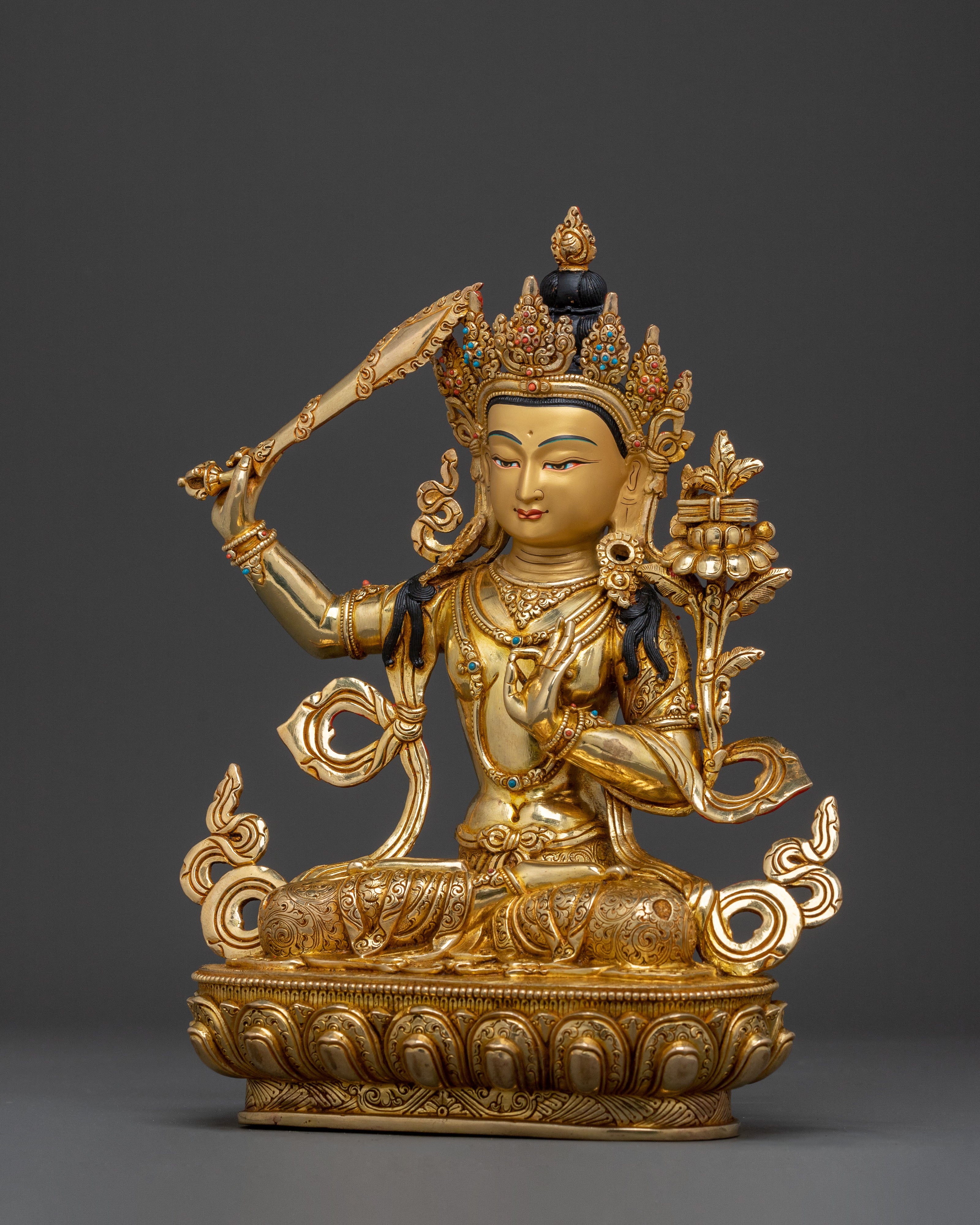 Manjushri Statue of Supreme Wisdom | 24K Gold Glided