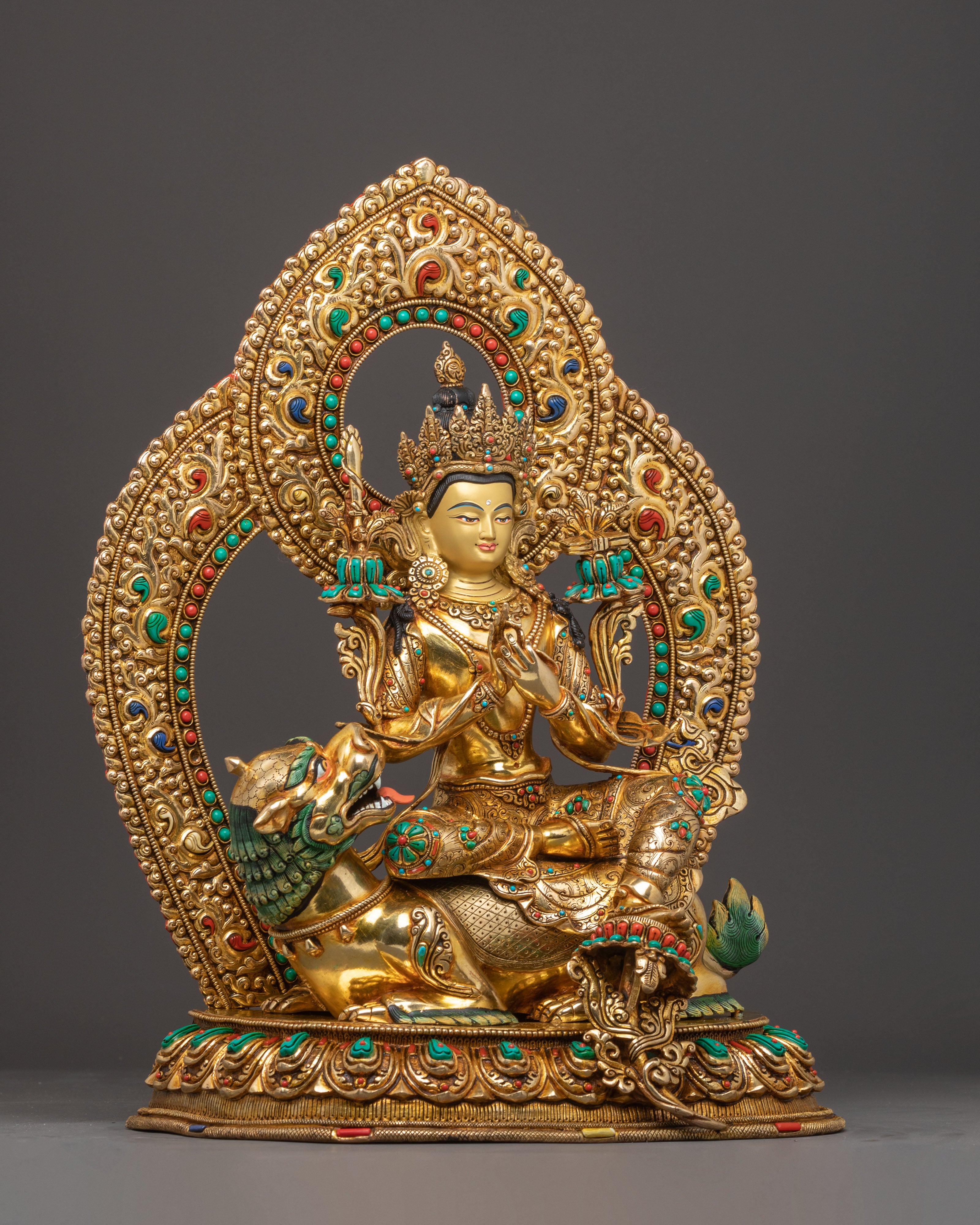 Golden Samantabhadra & Simhanada Manjushri Statue Set