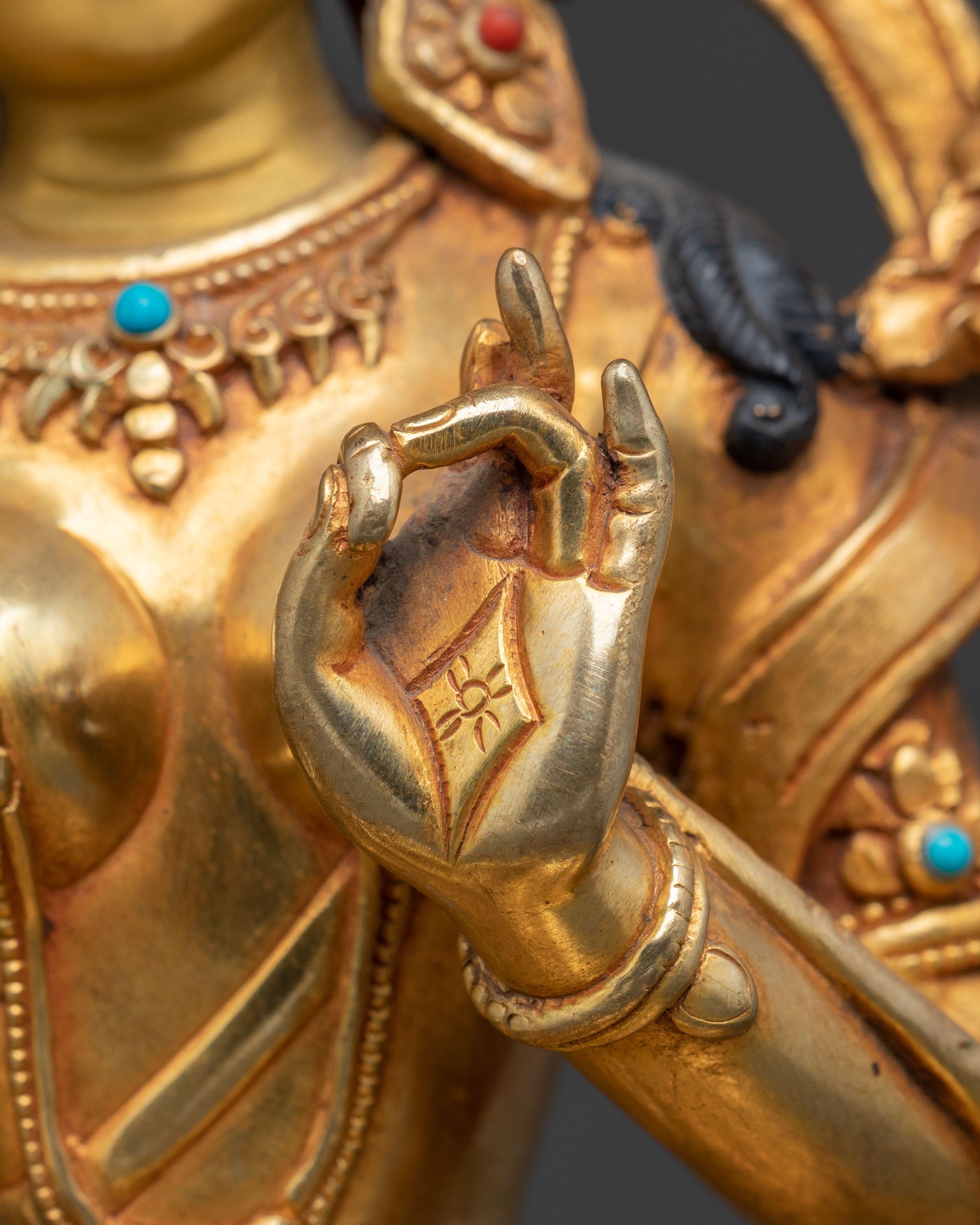 Green Tara 24K Gold Gilded Statue for Rituals