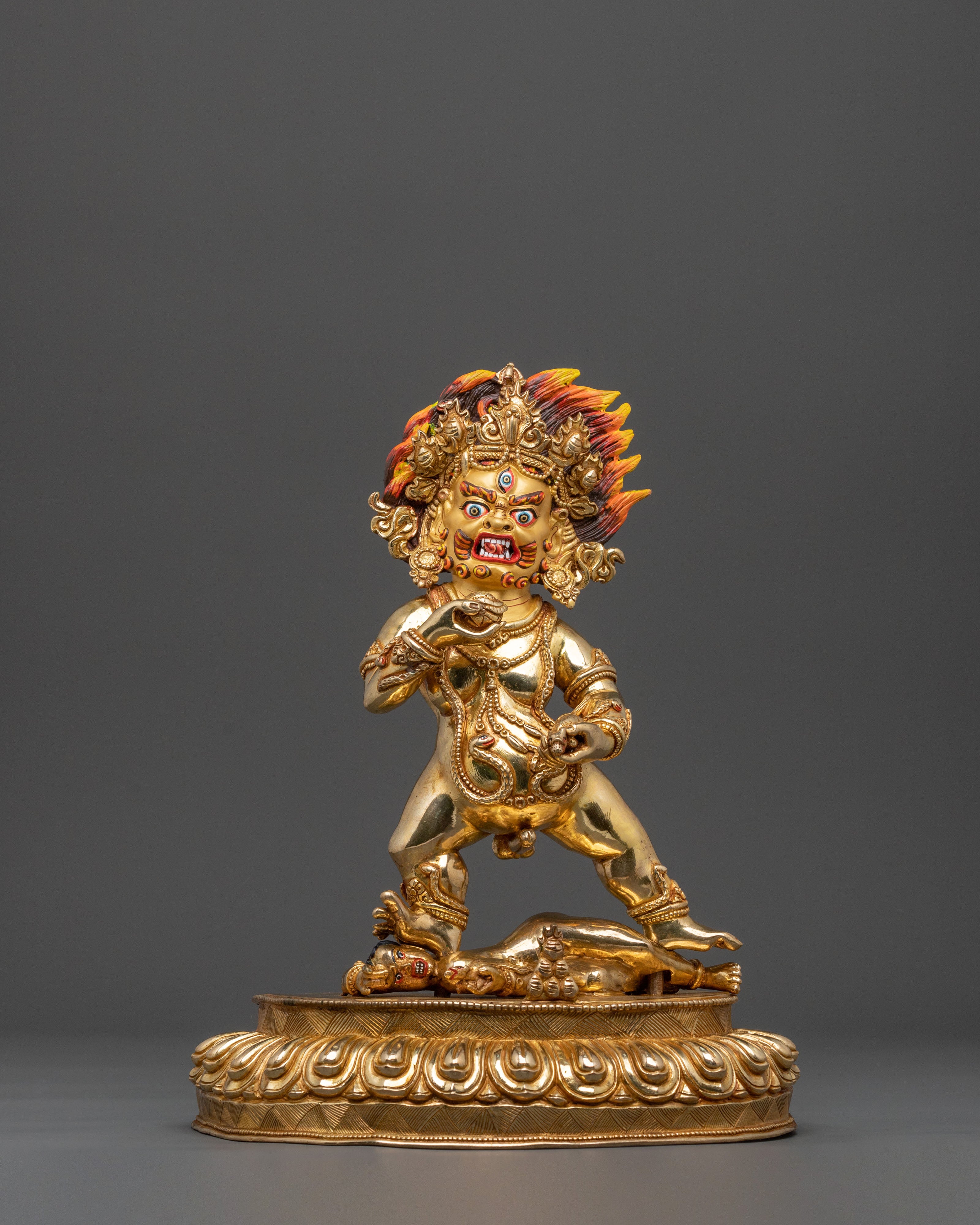 Black Dzambhala Fire Gold Gilded Statue | Wealth God