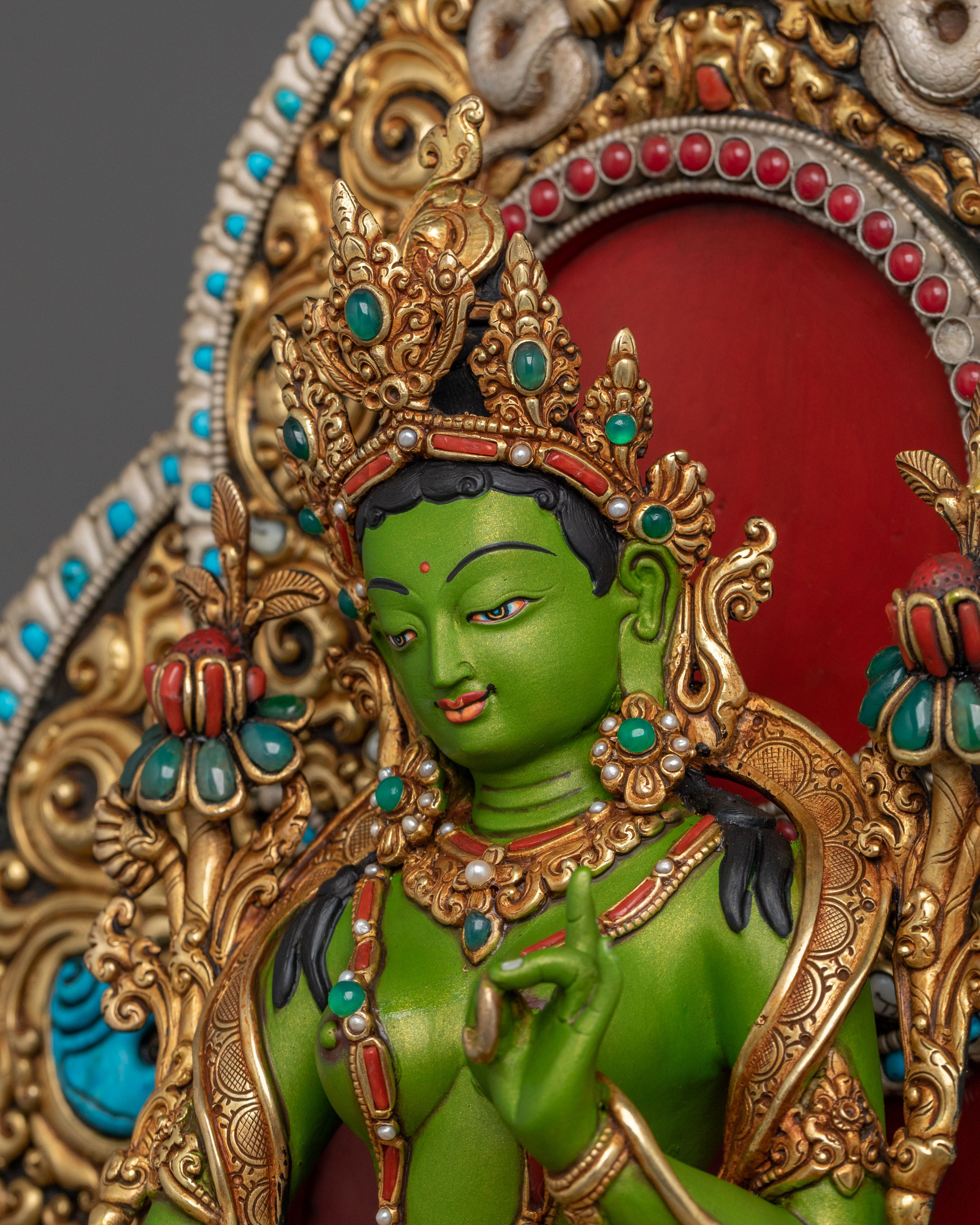 Green Tara Protection Statue with a Throne | Mother Figurine