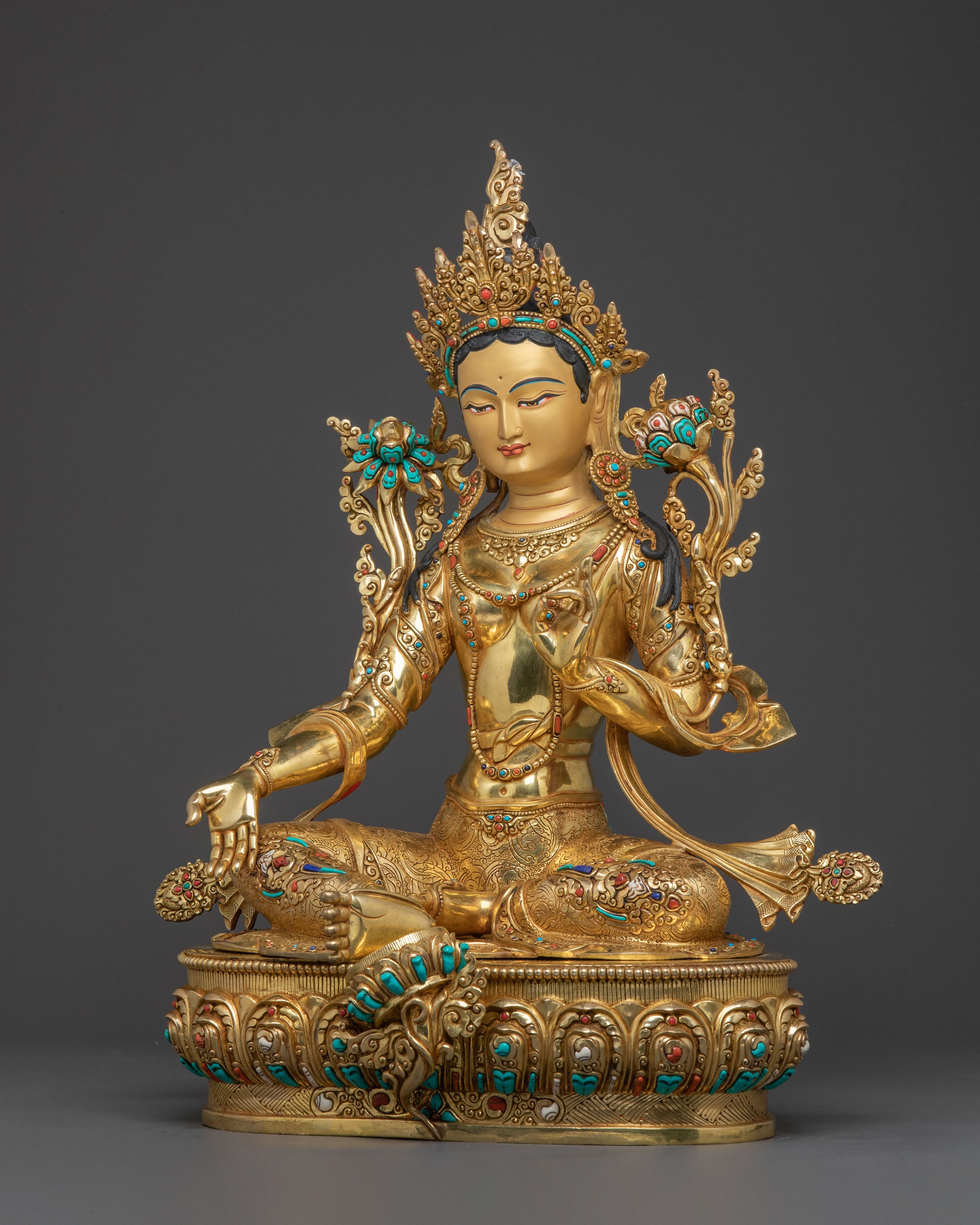 Sacred Compassion Green Tara Statue – Hand-Gilded Art