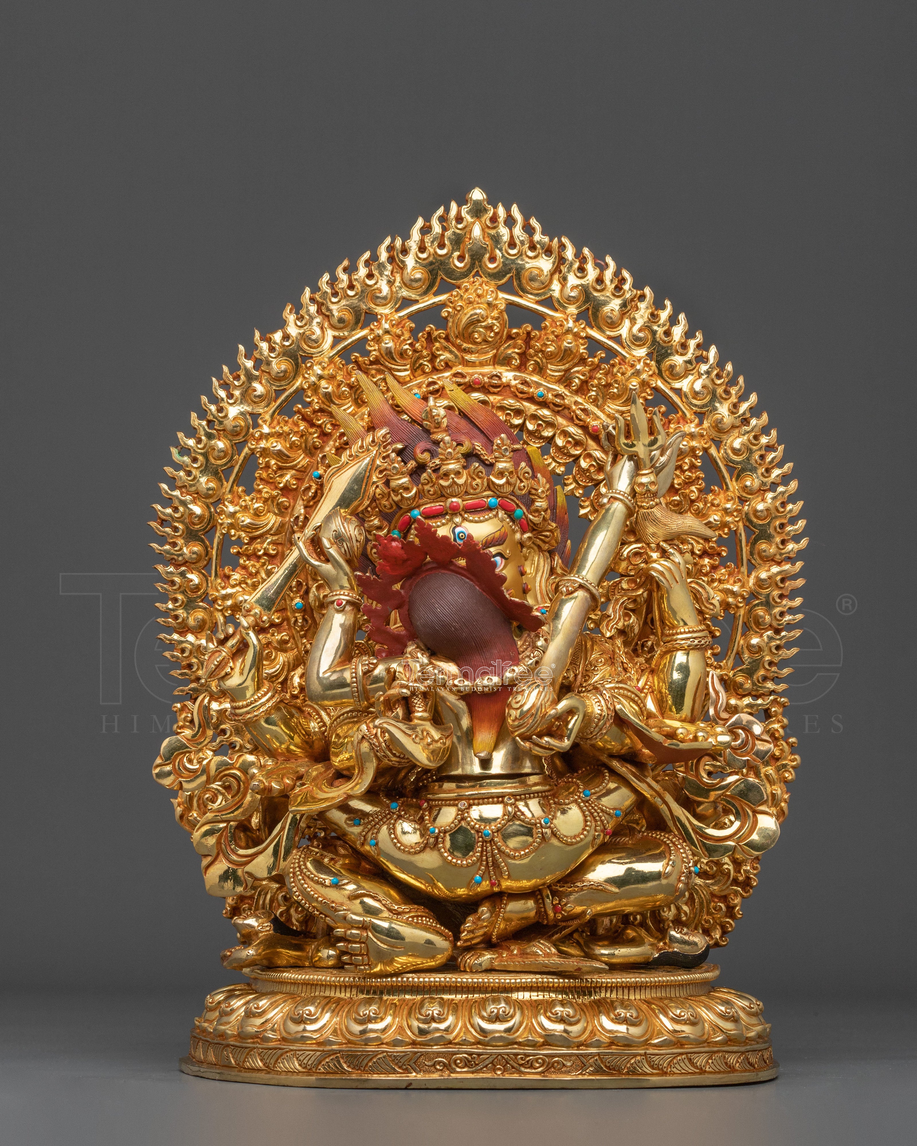 Chaturbhuja Mahakala With Consort Statue: Protector of Dharma