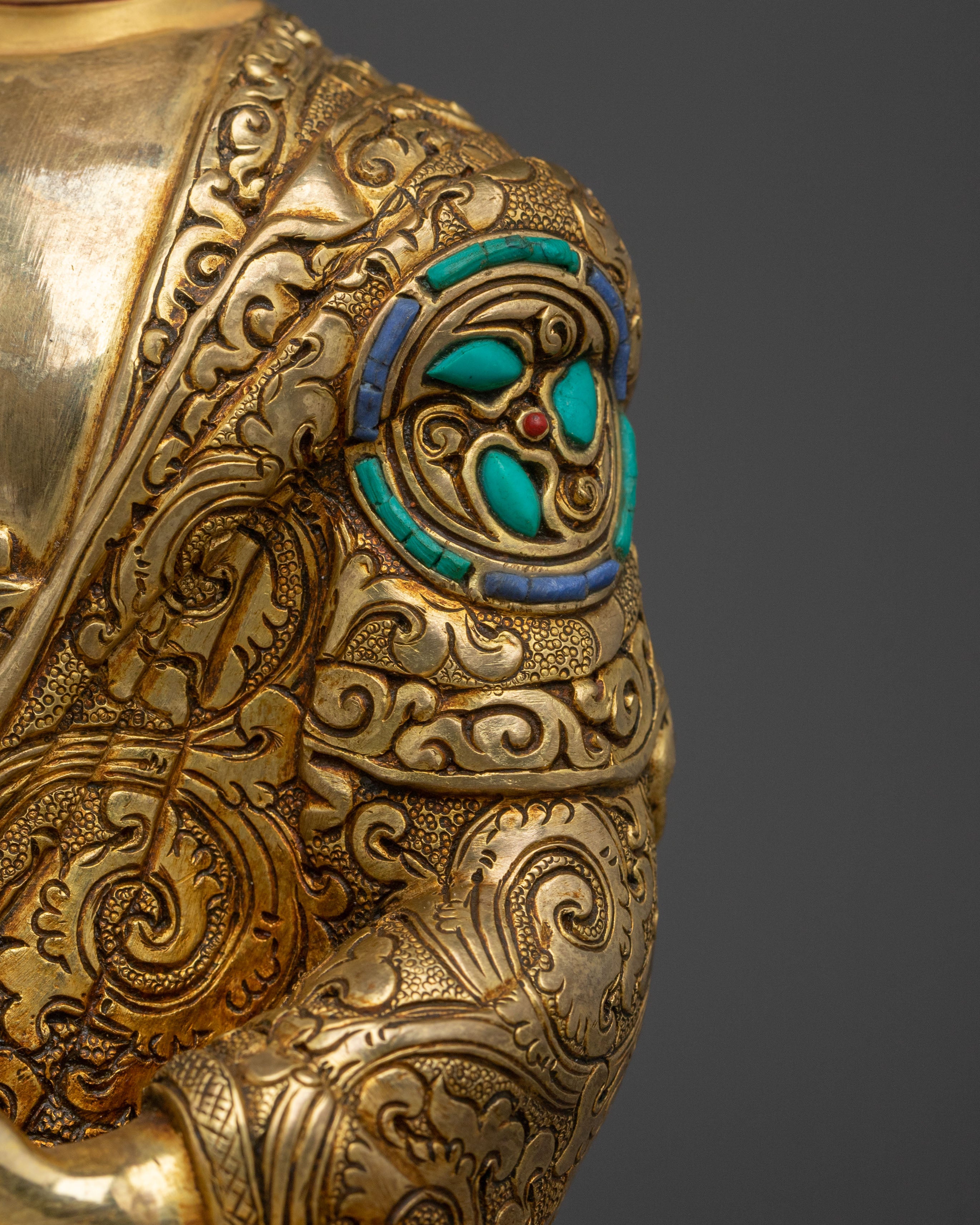 Traditional Himalayan Ratnasambhava Sculpture: 24K Gold Gilded