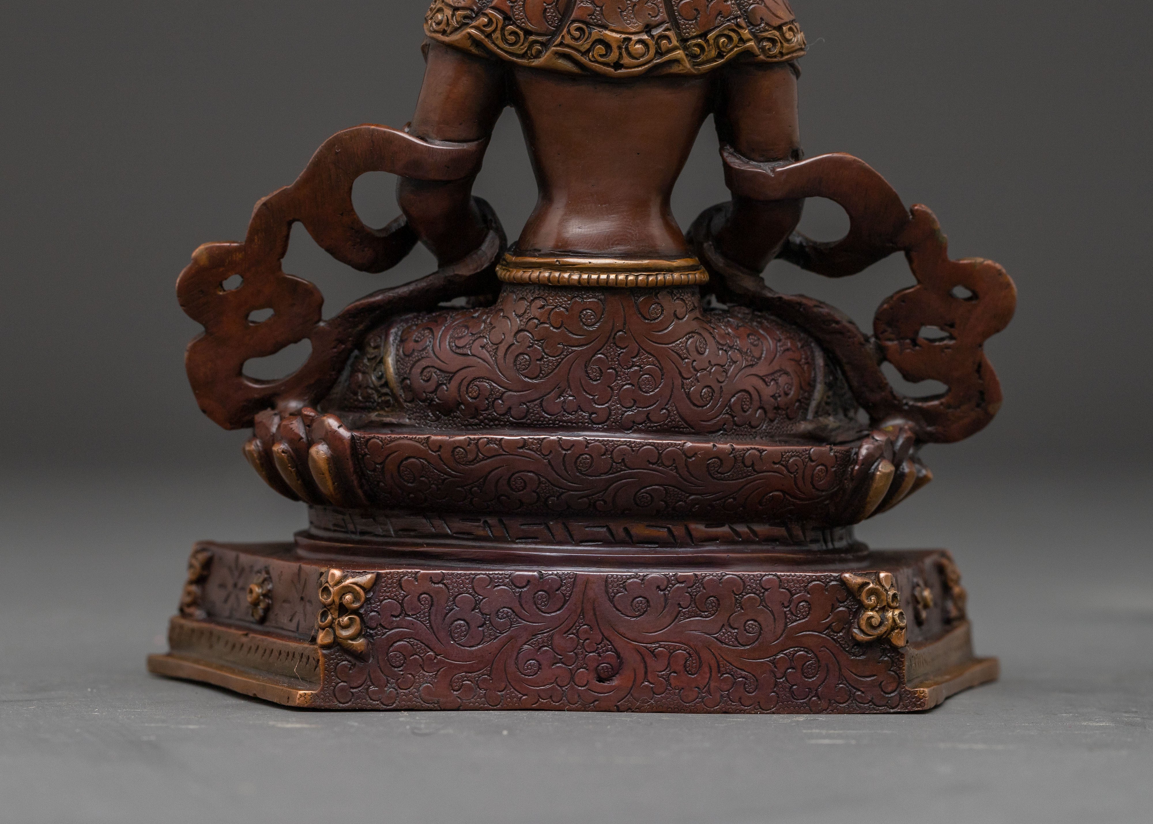 Amitayus Peaceful Longevity Statue - Oxidized Copper