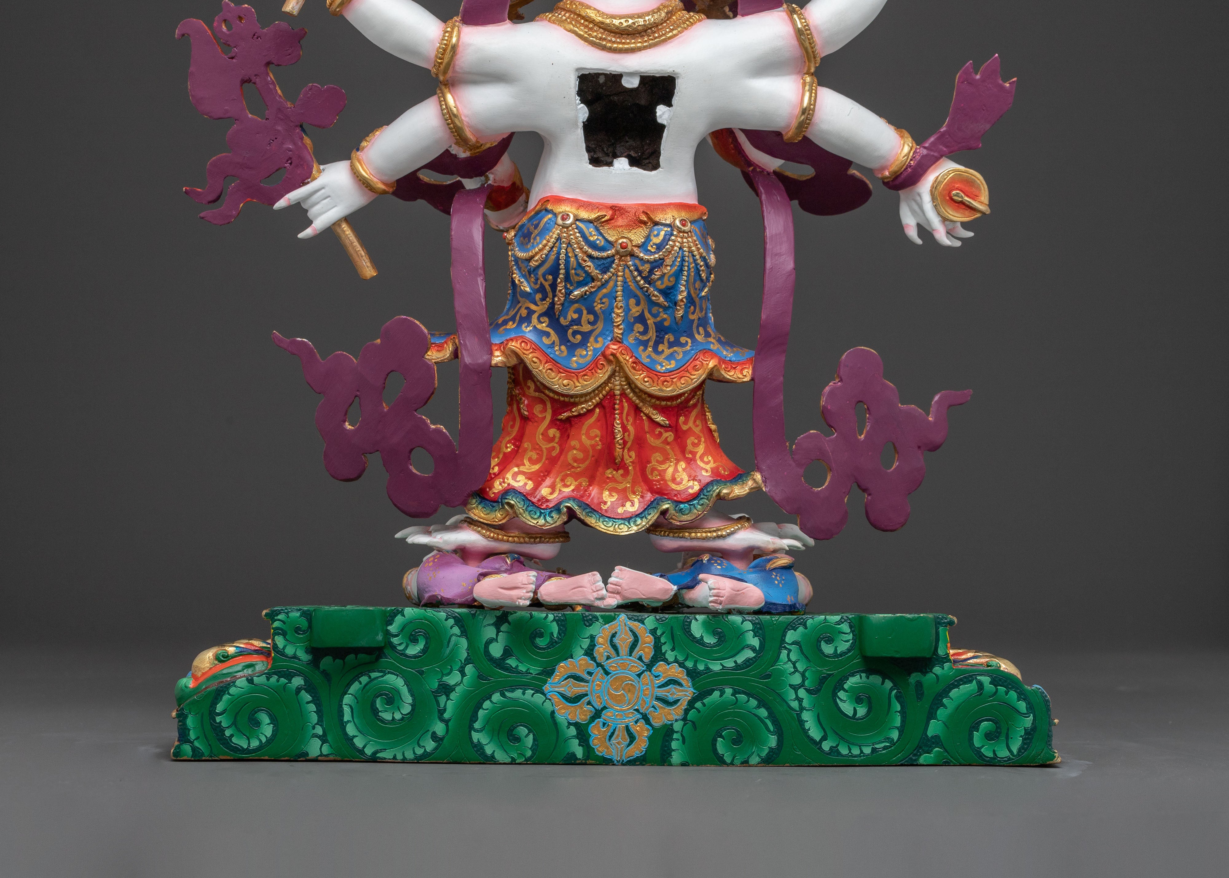 Handcrafted Copper White Mahakala Statue - Exquisite 24K Gilded Artistry
