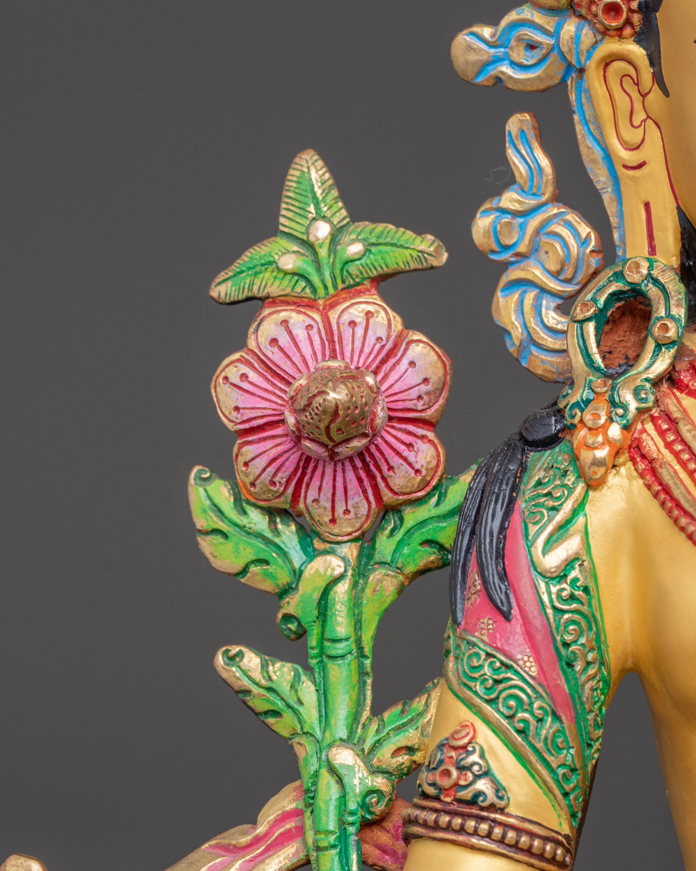 Vibrant Mother Green Tara Statue | 24K Gold Gilded Sculpture