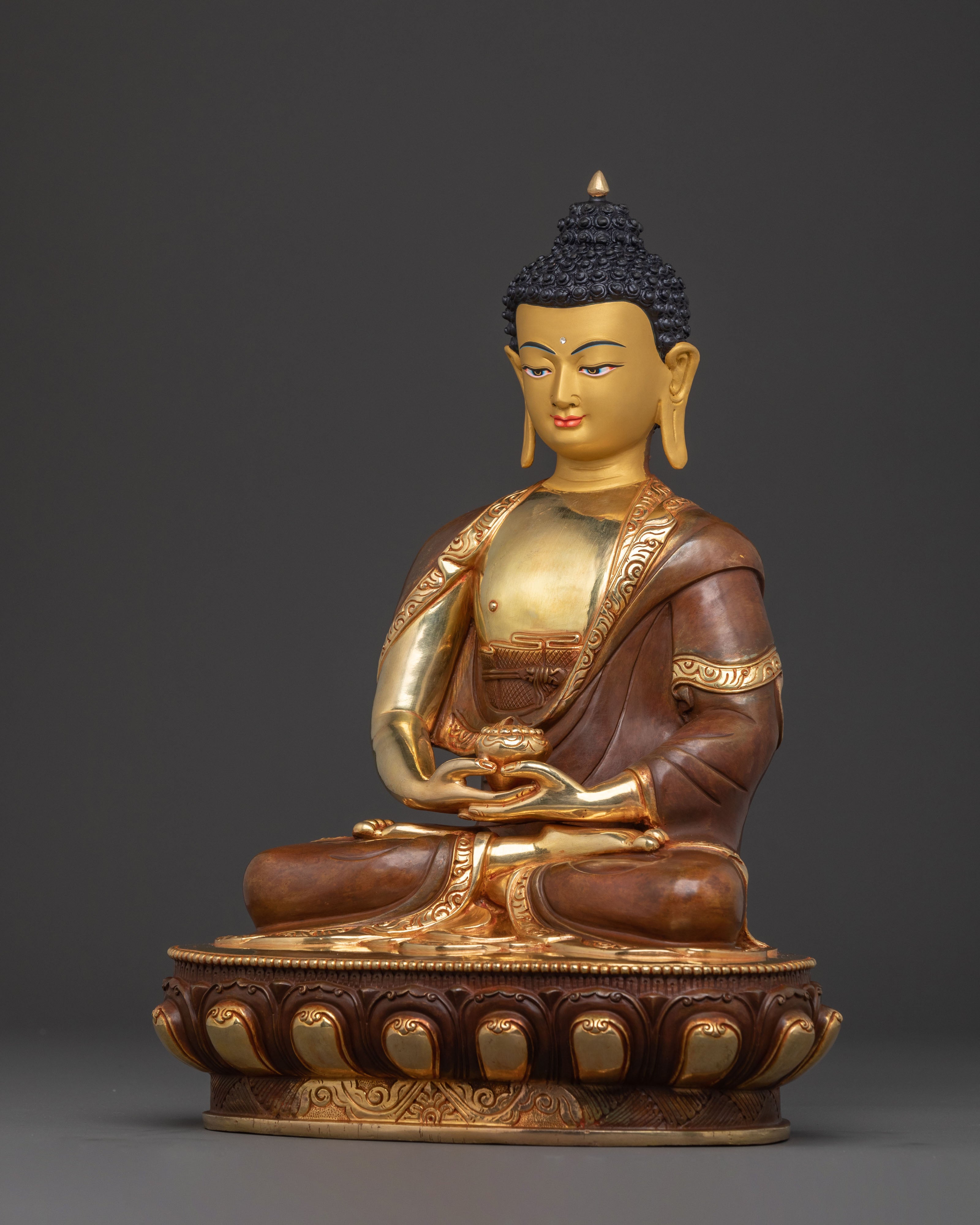 Amitabha Buddha Traditional Sacred Statue: Gilded Copper Art